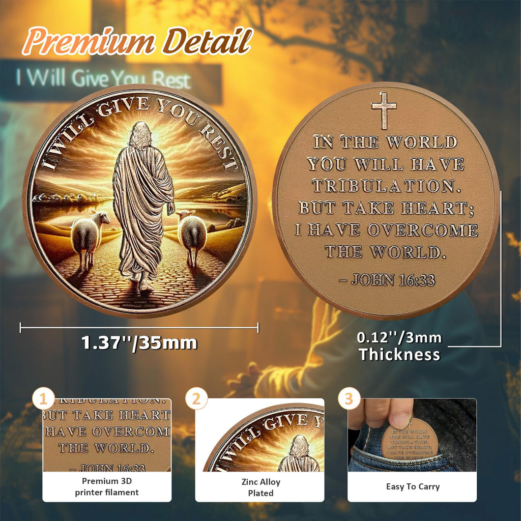I Will Give You Rest Christian Challenge Coin mysite