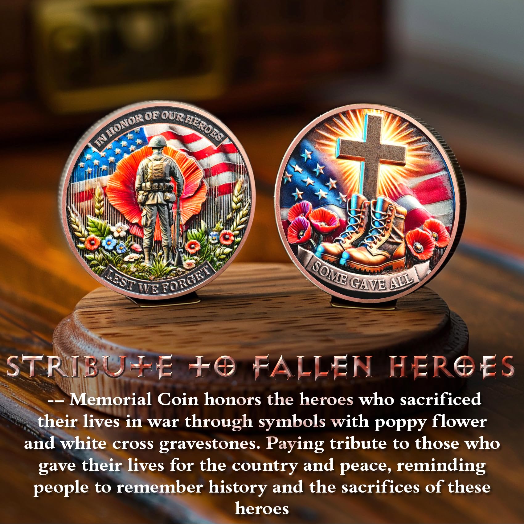 Memorial Coin Honoring Fallen Heroes with Poppy and Cross Veterans Challenge Coins mysite