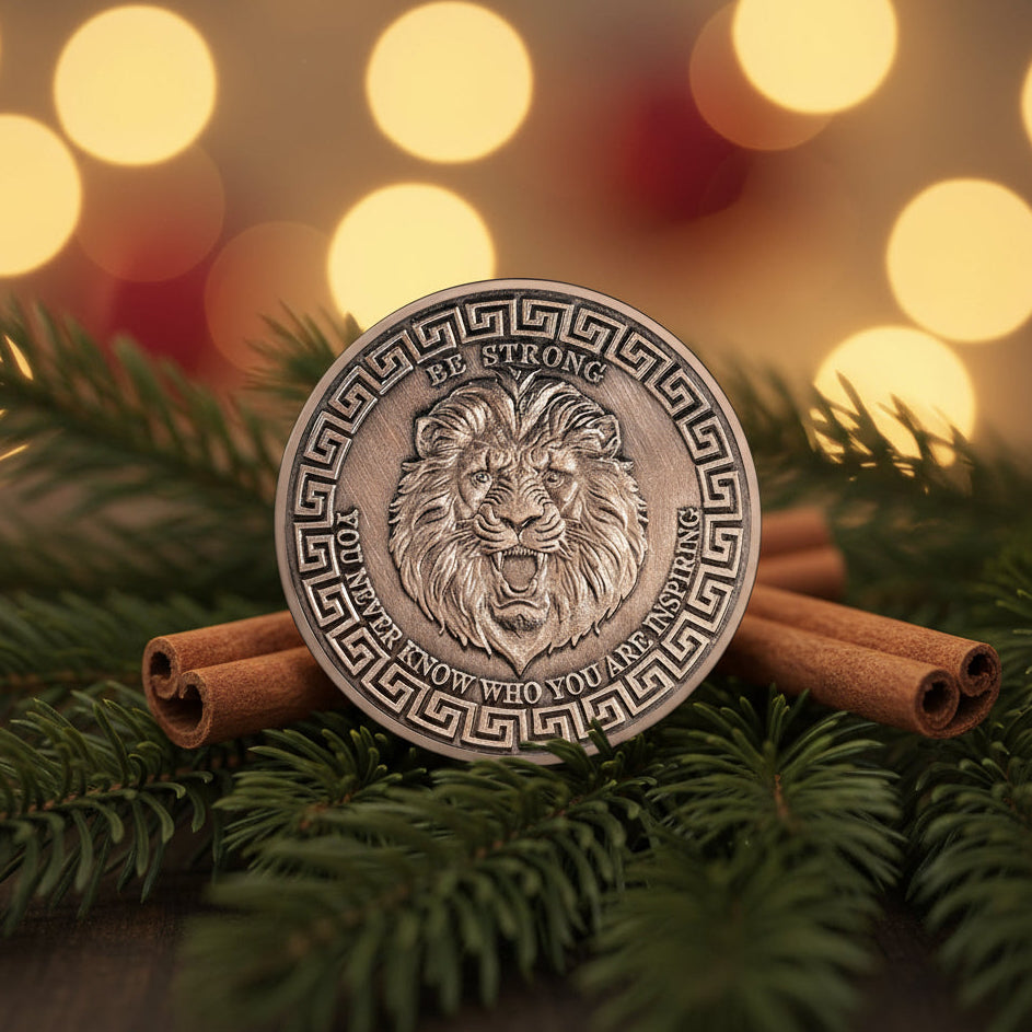 Symbol of Courage and Strength Lion Sword and Shield Challenge Coin mysite