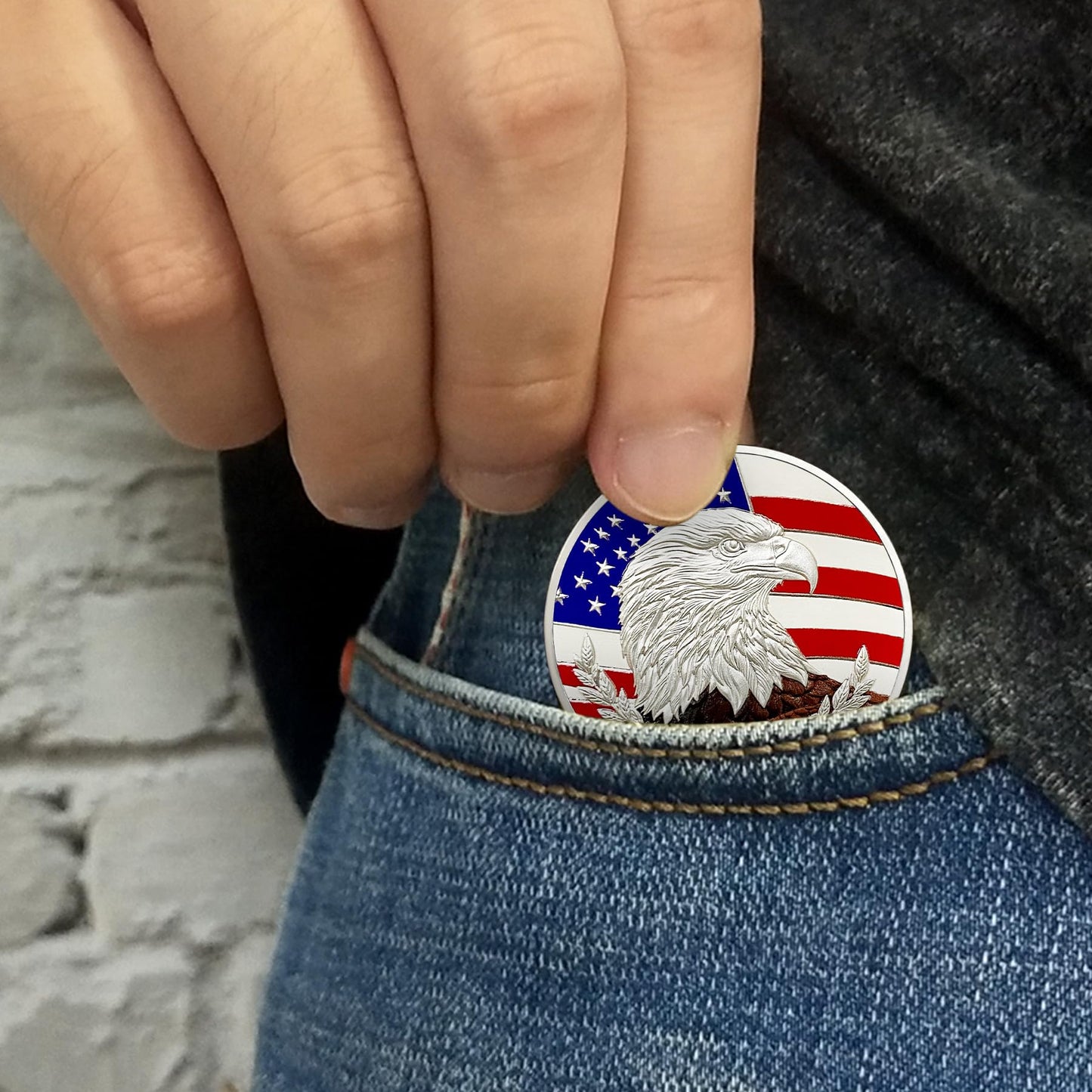 Eagle and Flag Military Veterans Patriotic Challenge Coin mysite