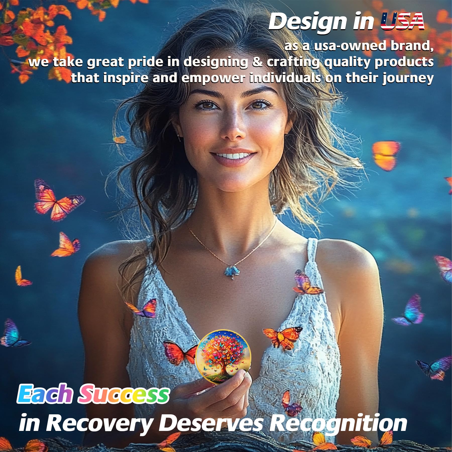 Blooming Tree of Life Colorful Recovery Butterfly Sobriety Coin mysite