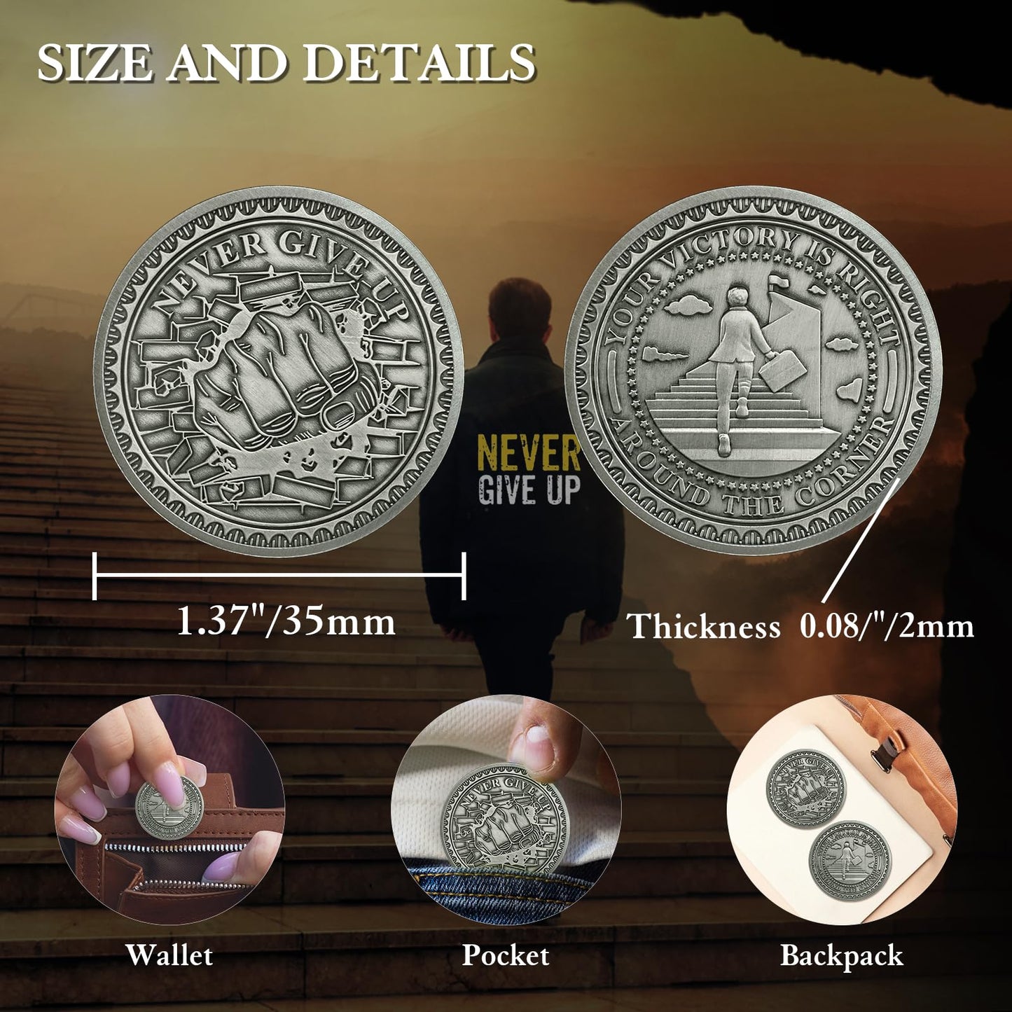 Inspirational Never Give Up Encouragement Challenge Coins mysite