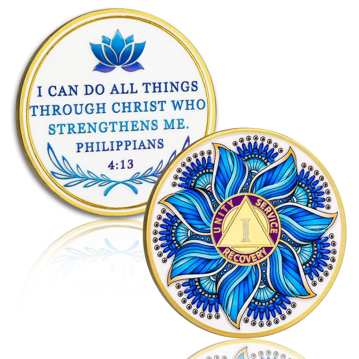 Personalized Recovery & Growth Blue Lotus Sobriety Coin mysite