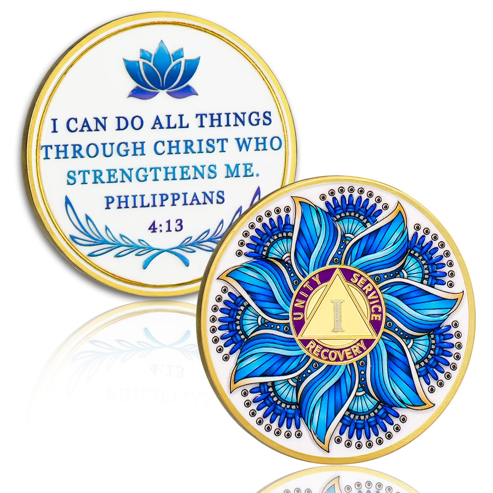 Personalized Recovery & Growth Blue Lotus Sobriety Coin mysite