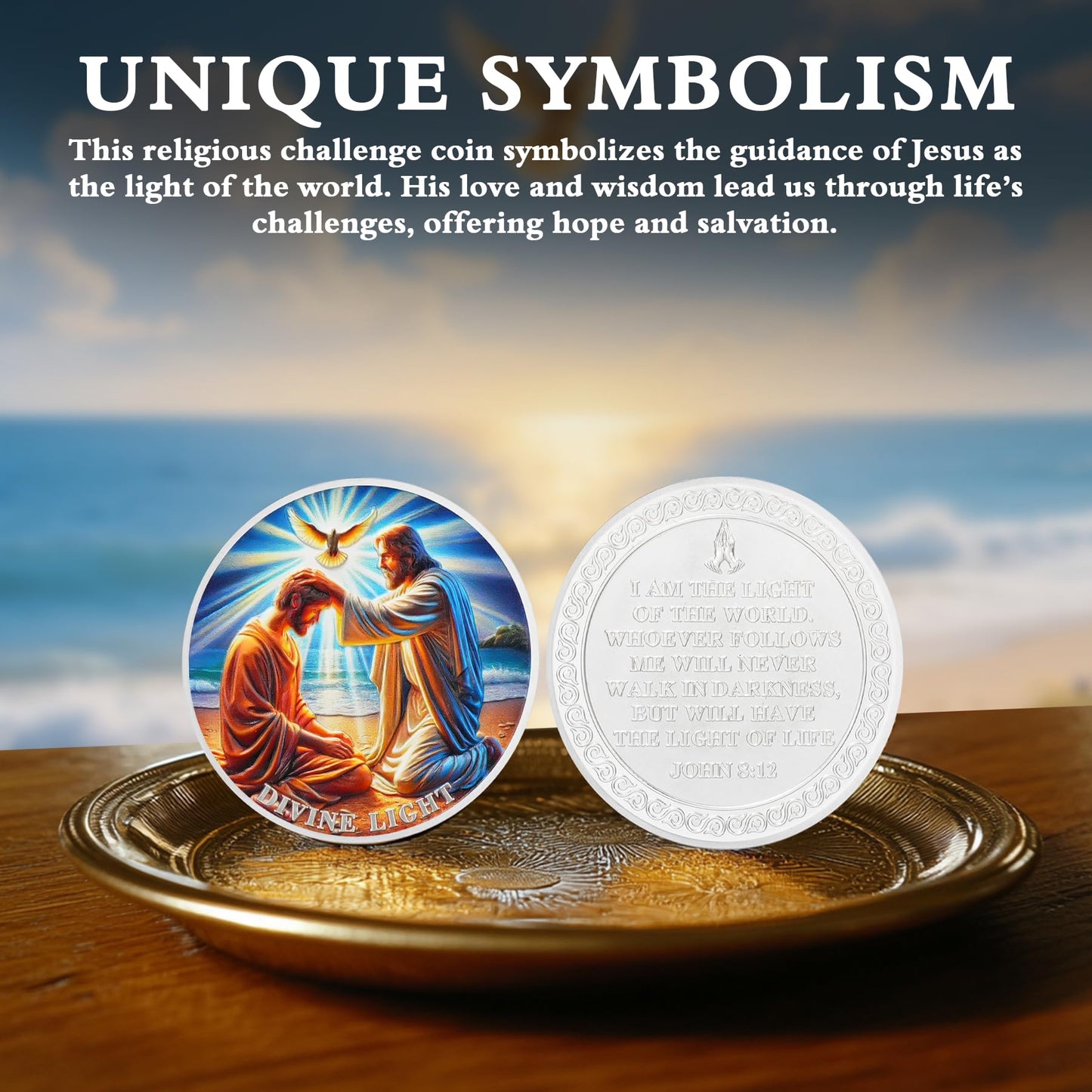 Divine Light Religious Coin Jesus Blessing Faithful with Dove & Light Symbo mysite