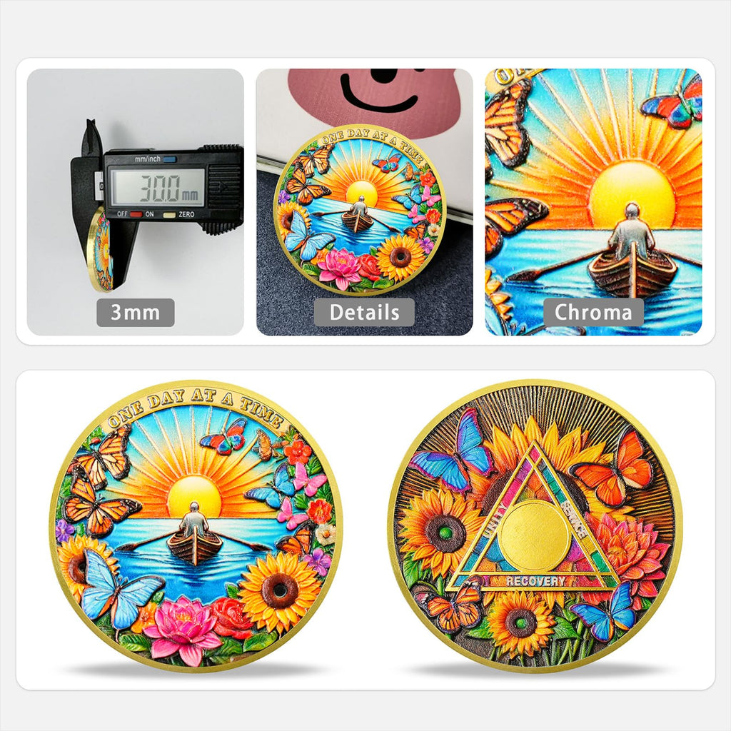 Flower Butterfly and Rising Sun Sobriety Coin mysite