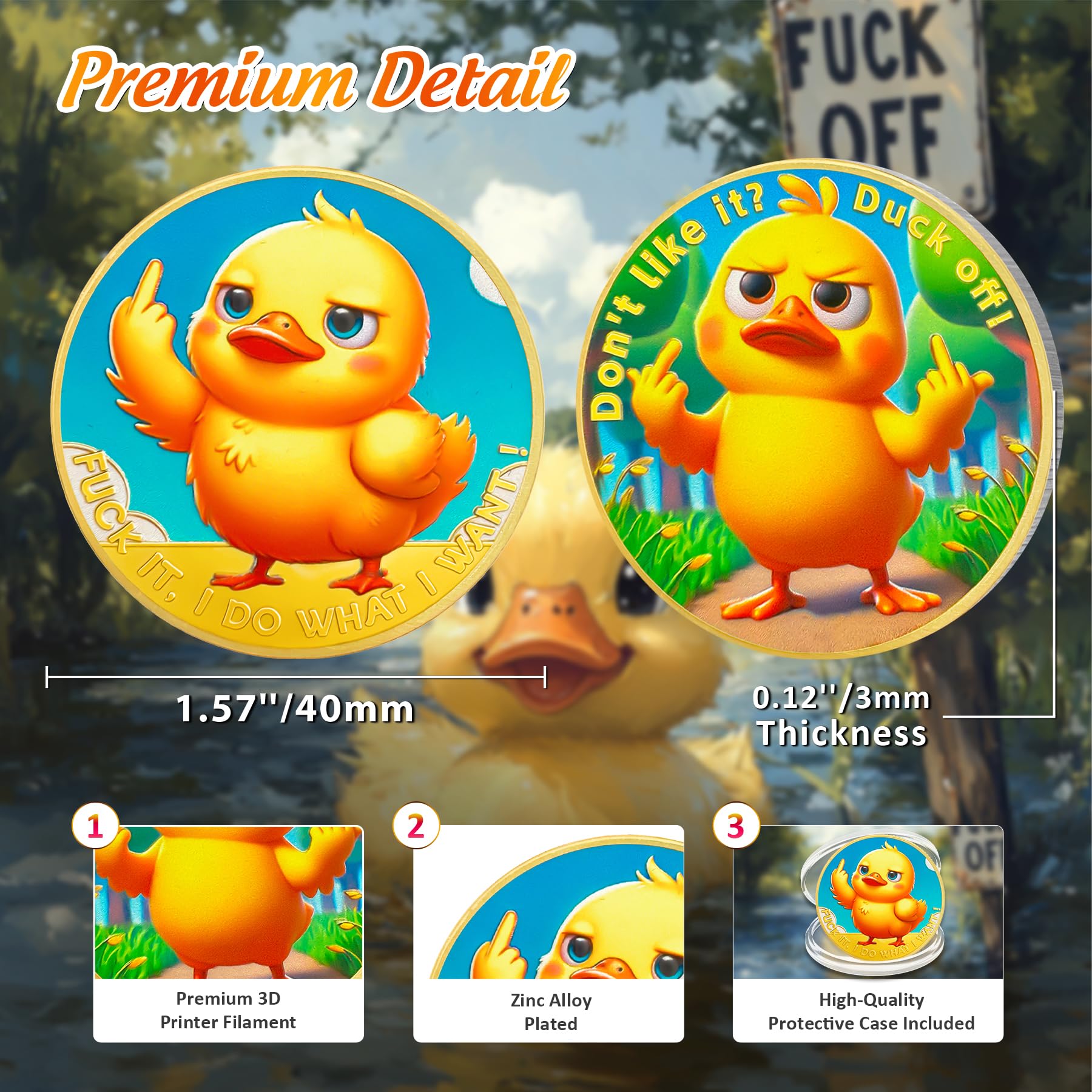 Cute Yellow Duck Middle Finger Challenge Coin mysite