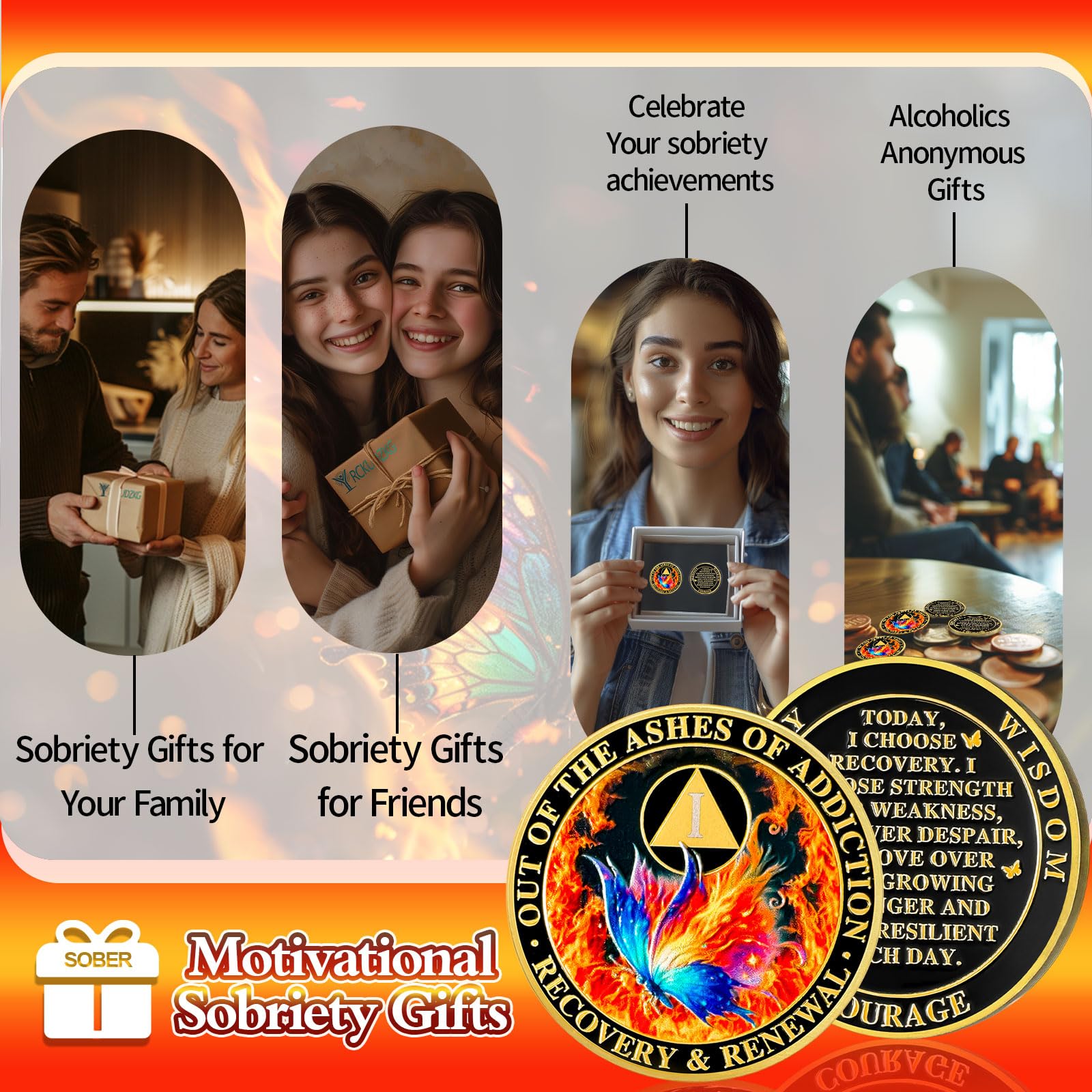 Personalized Butterfly in The Fire Sobriety Coin mysite