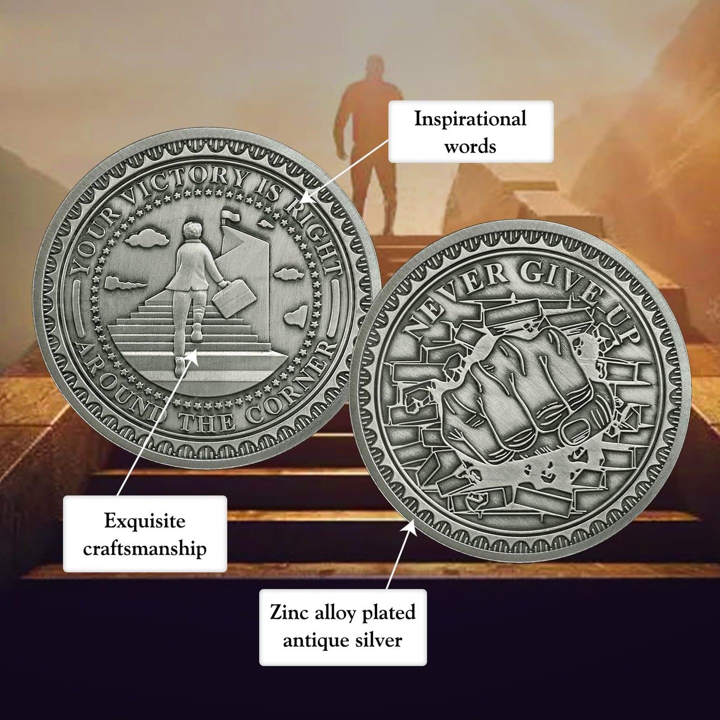 Inspirational Never Give Up Encouragement Challenge Coins mysite