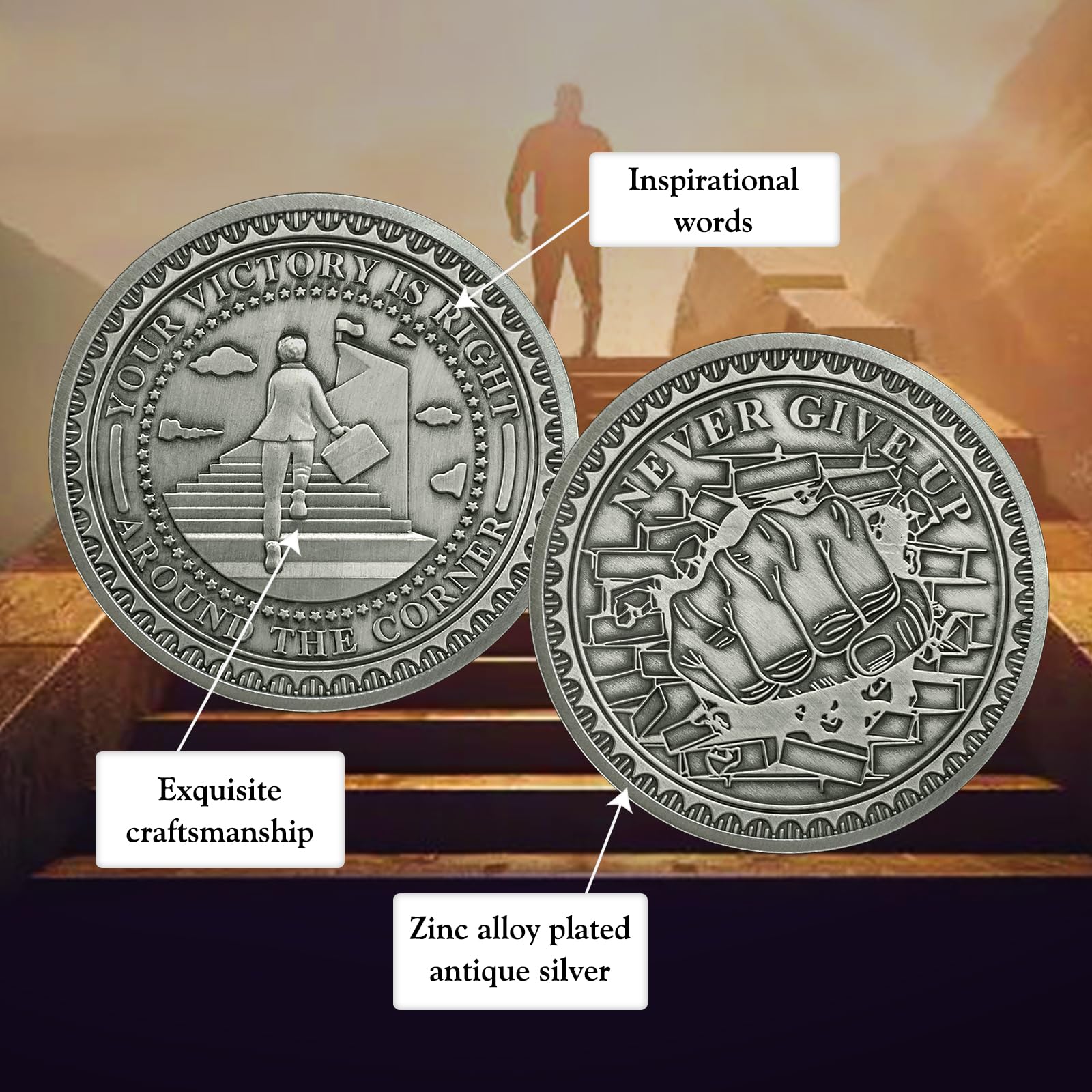 Inspirational Never Give Up Encouragement Challenge Coins mysite