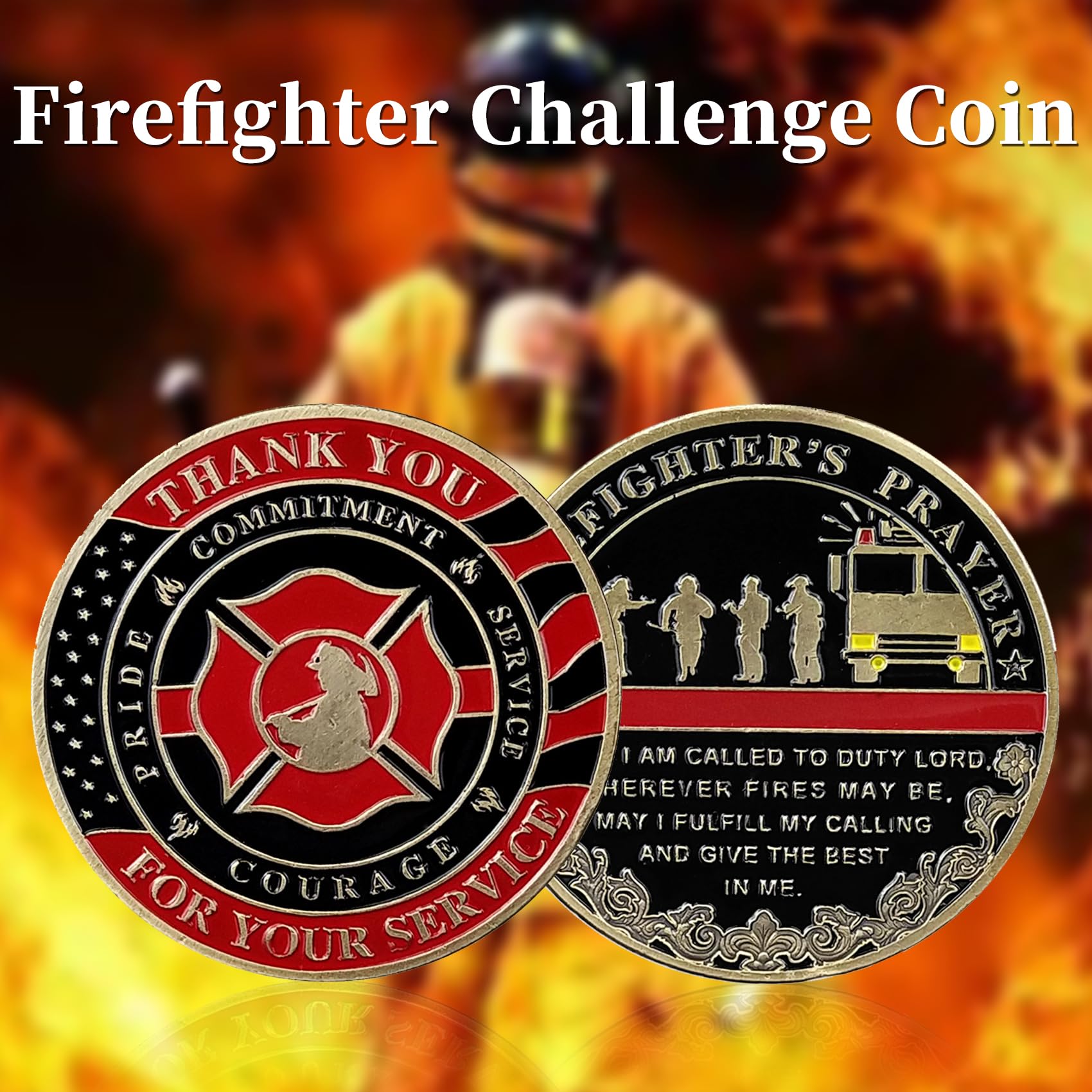 Thin Red Line Firefighter's Prayer Challenge Coin mysite