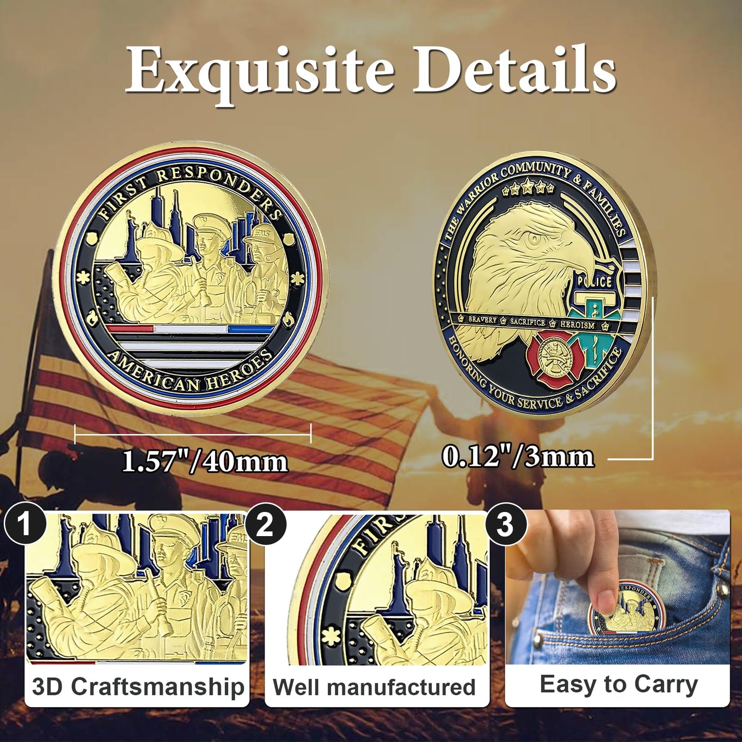 Honor American Heroes EMS Police Firefighter Coin mysite