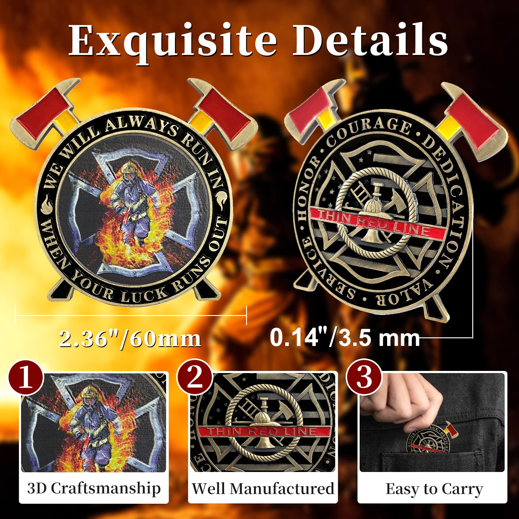 Thin Red Line Maltese Cross Firefighting Axes Rescue Fireman Coin mysite