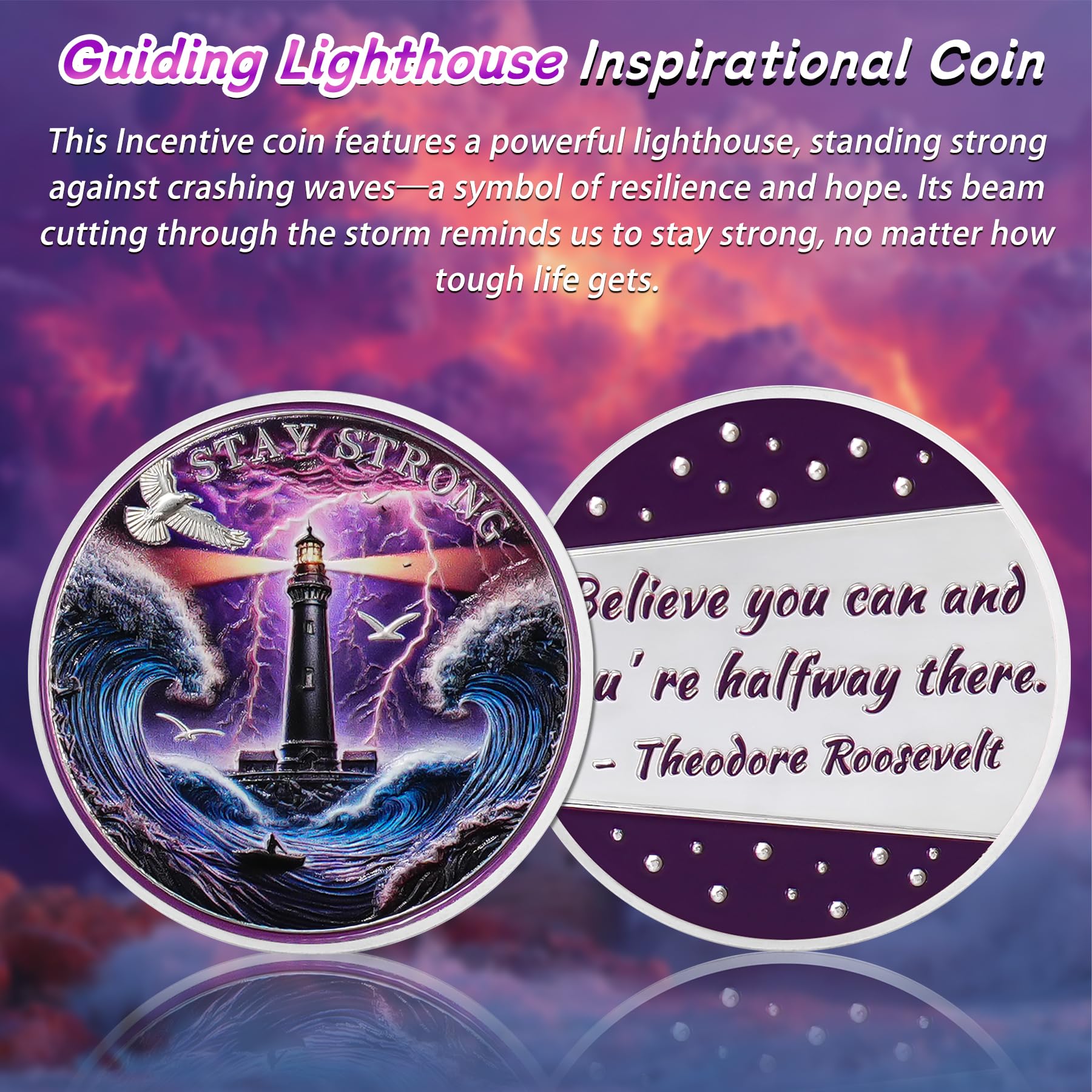 Guiding Lighthouse Stay Strong Recovery Motivational Coin mysite
