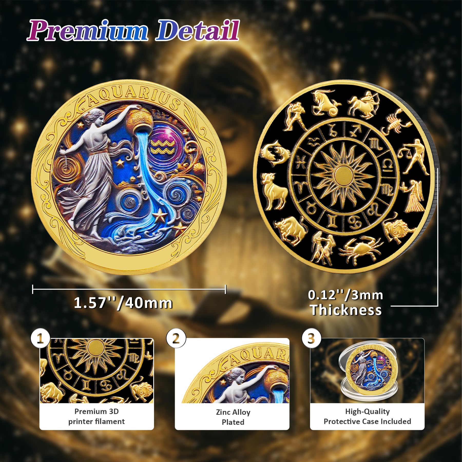 Aquarius 12 Zodiac Protective Talisman Challenge Coin mysite