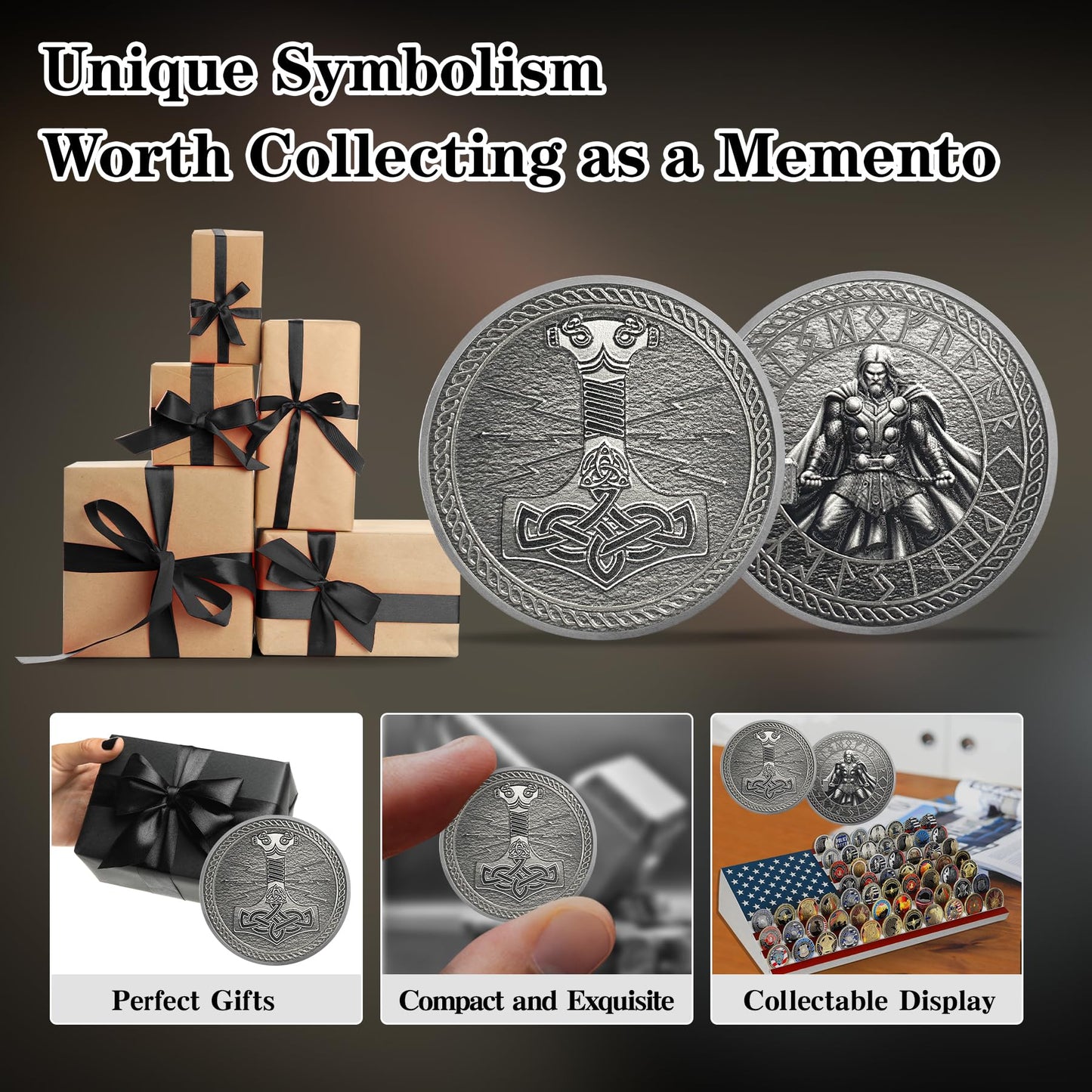 Thor Viking Norse God with Mjölnir and Runes Challenge Coin mysite
