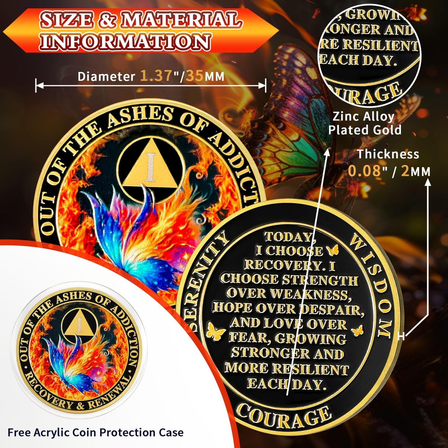 Personalized Butterfly in The Fire Sobriety Coin mysite