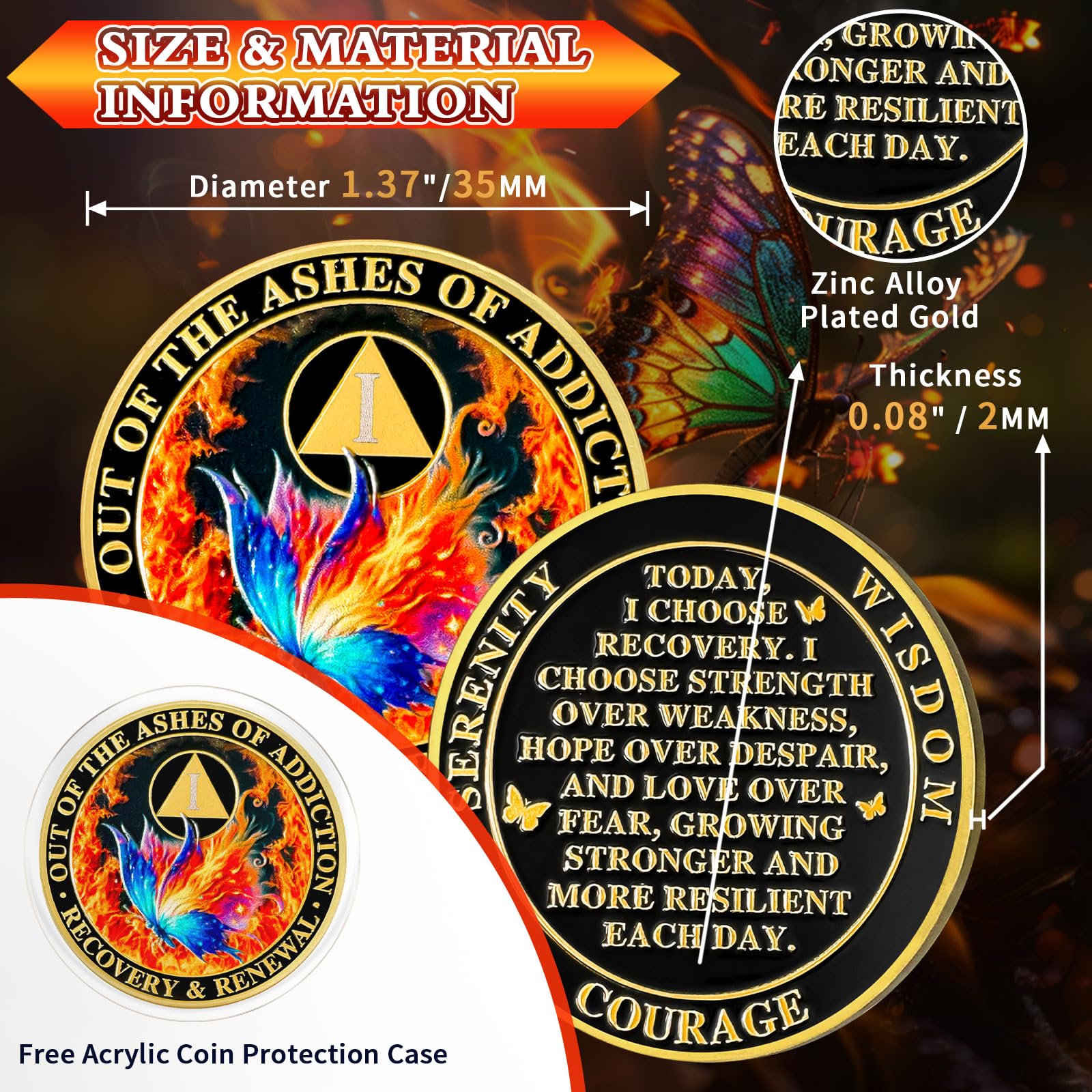 Personalized Butterfly in The Fire Sobriety Coin mysite