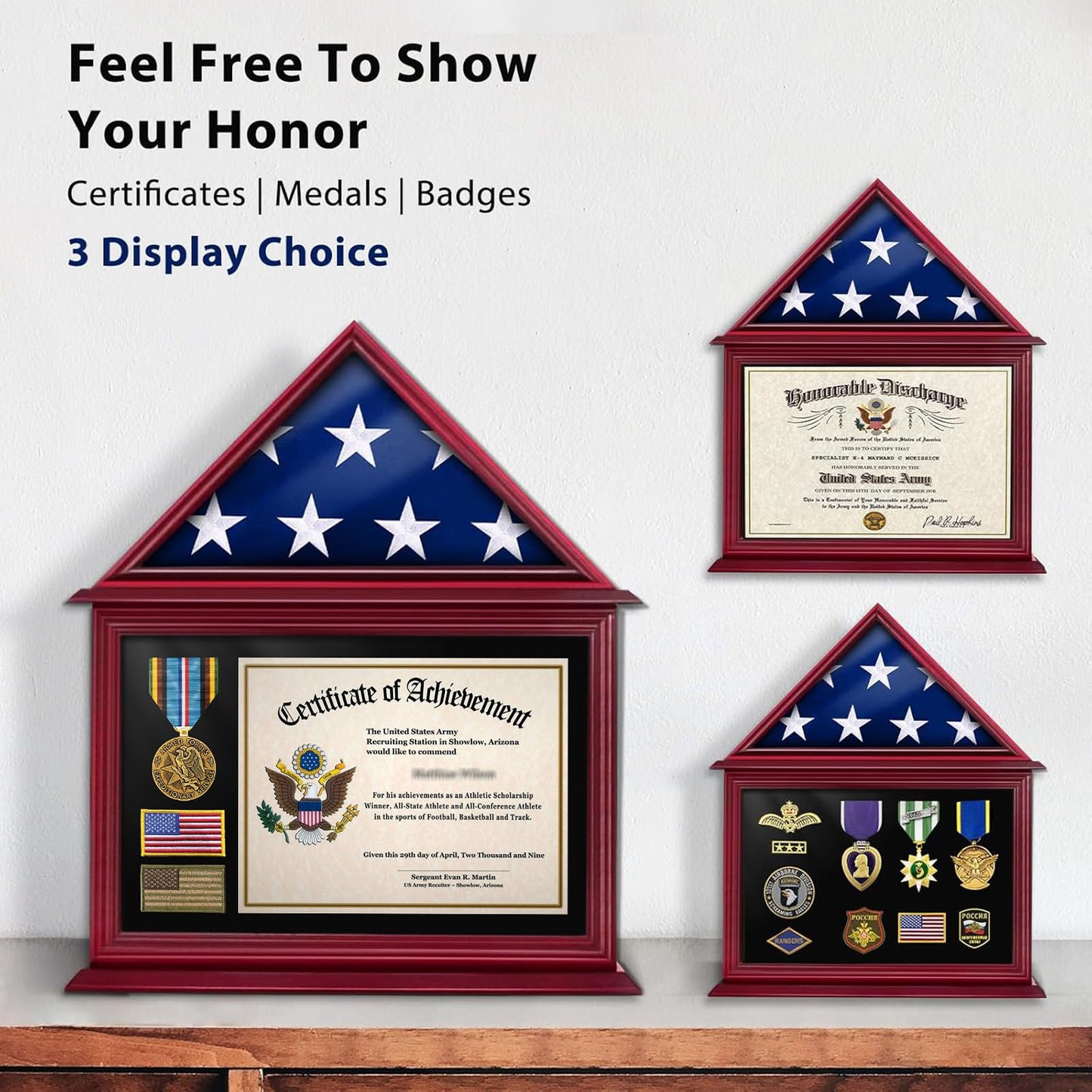 Mahogany Solid Wood Flag Certificate Display Case Box mysite