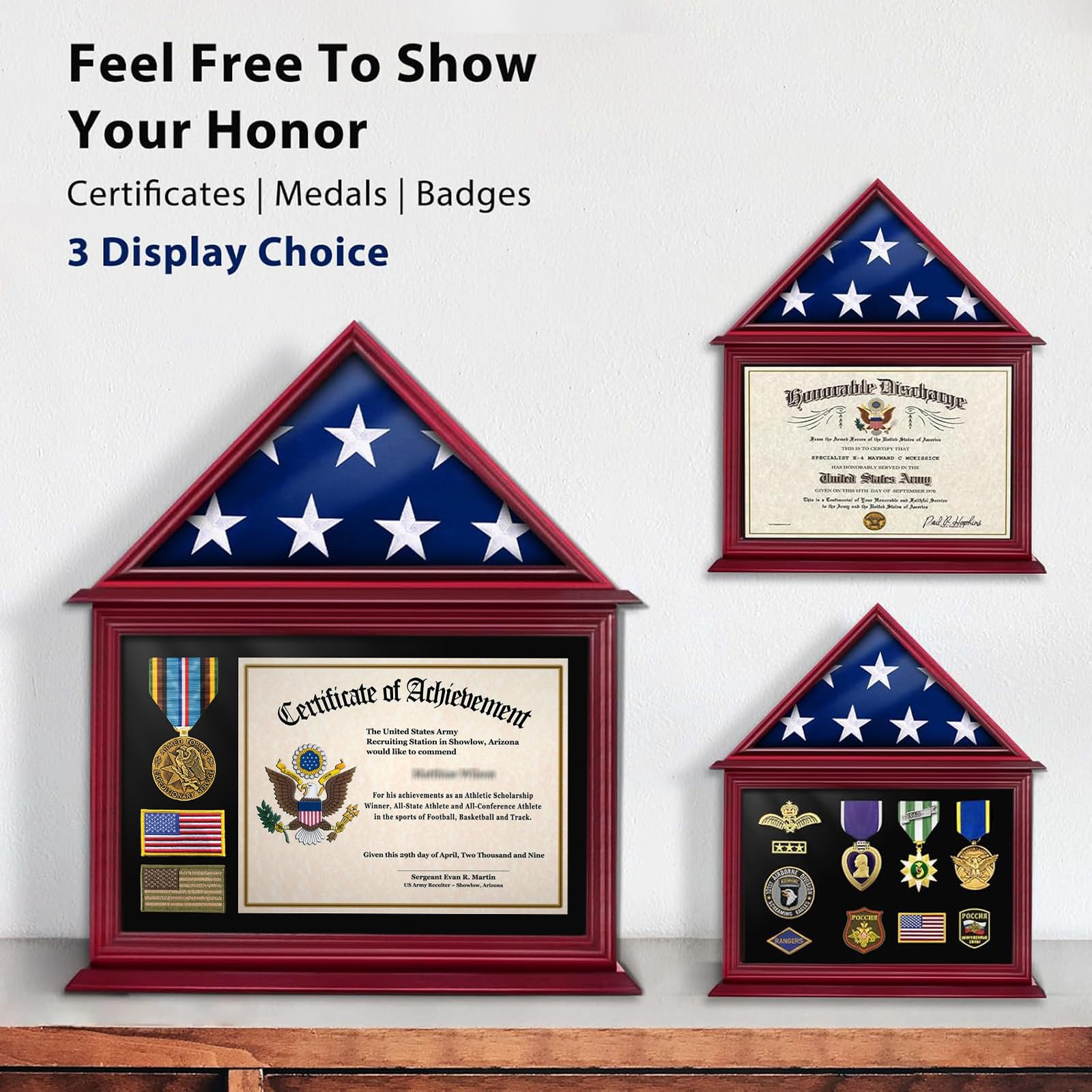 Mahogany Solid Wood Flag Certificate Display Case Box mysite
