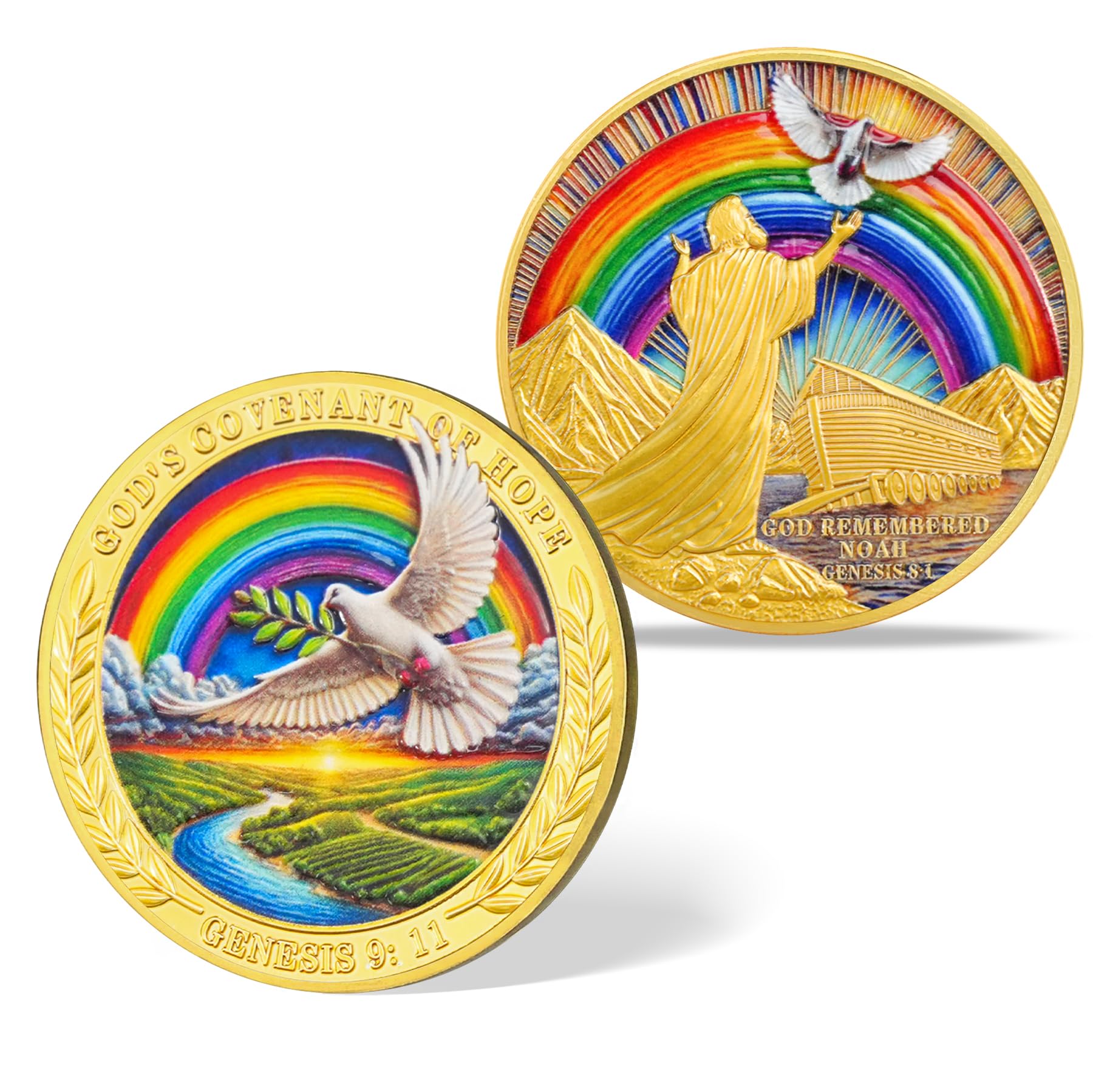 Dove, Rainbow & Bible Verses Noahs Ark Christian Coin mysite