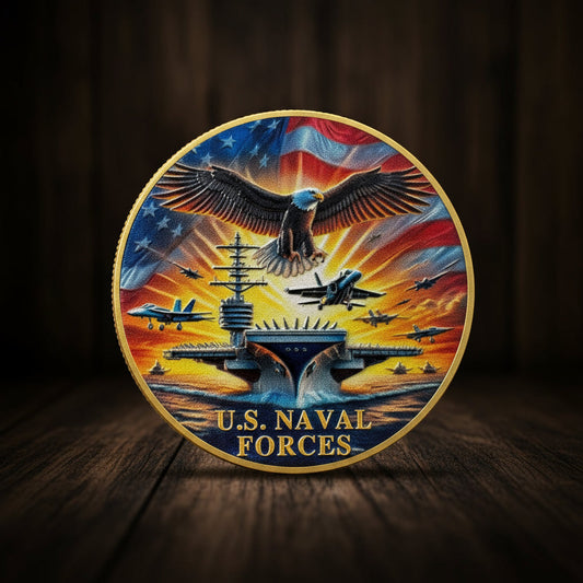 U.S. Naval Forces Veterans Navy Coin with Aircraft Carrier Eagle Military Core Values Tribute mysite