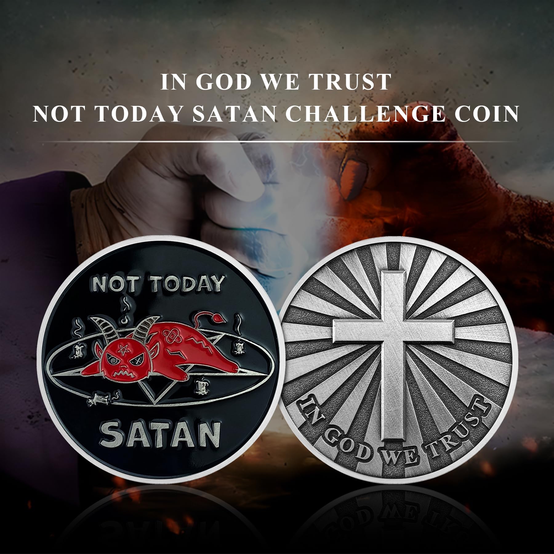 Not Today Satan Challenge Coin Christian Religious Gifts - in God We Trust mysite