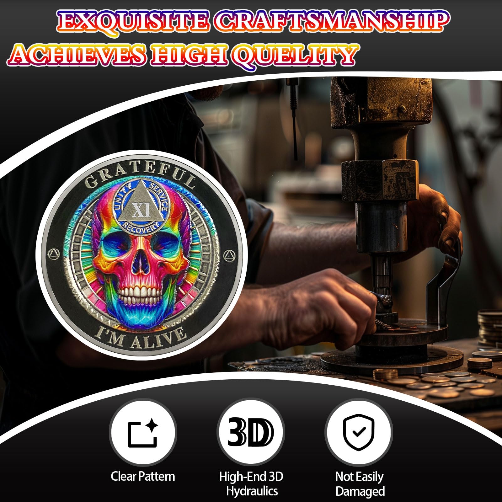 Personalized Rainbow Skull Sobriety Coin mysite