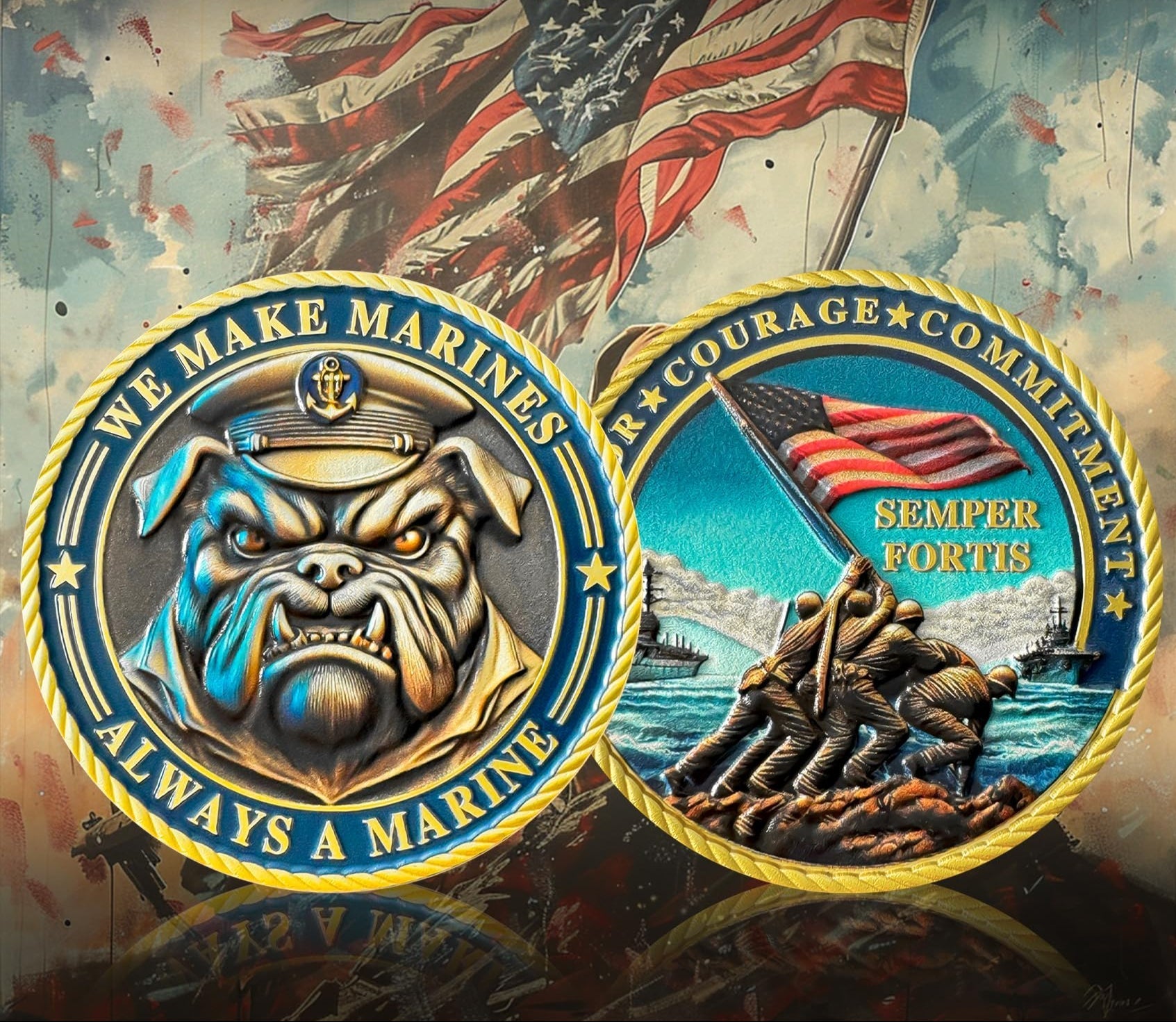 Bulldog Design US Marine Corps Graduation Token USMC Navy Veteran  Challenge Coin mysite