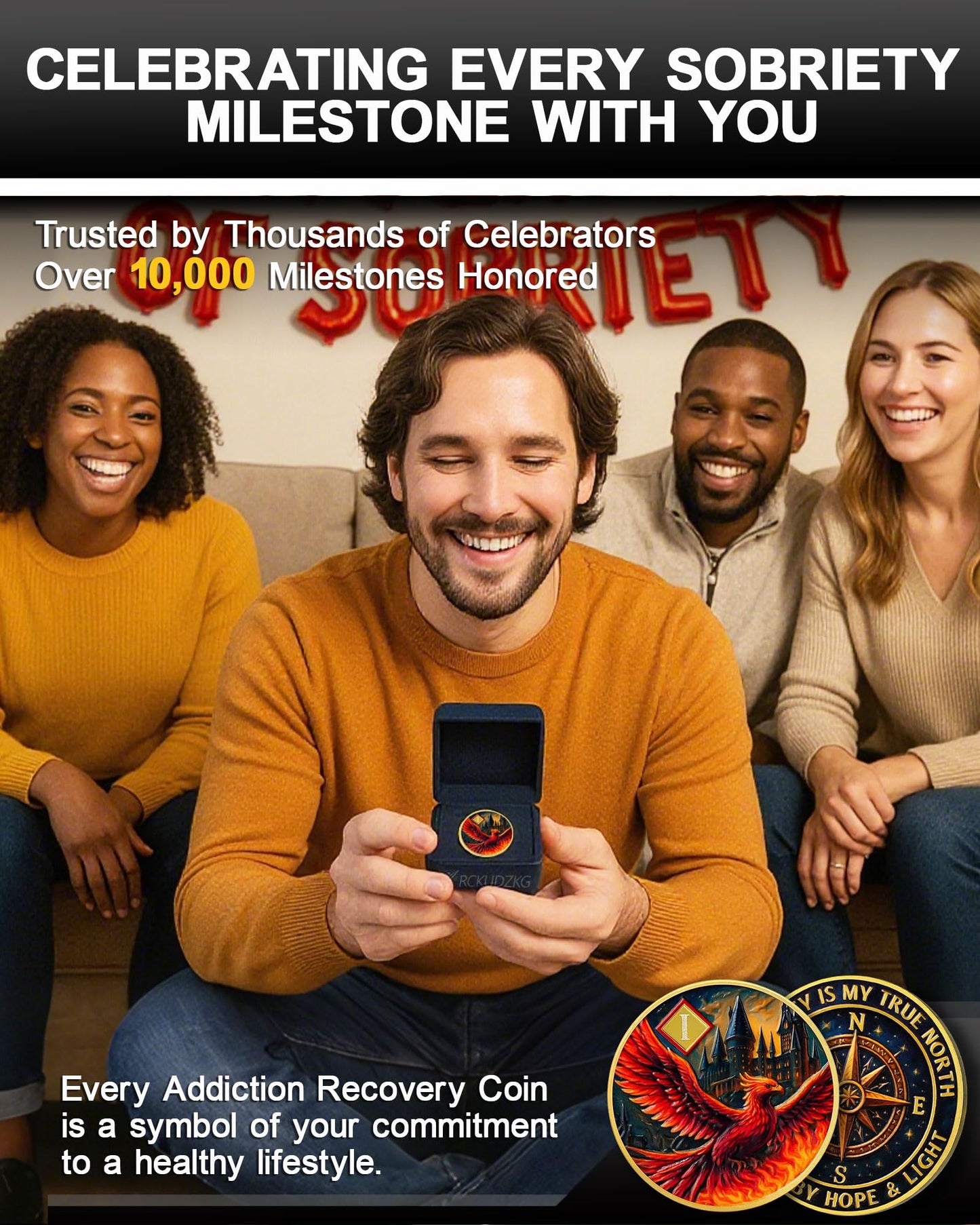 Personalized Rising Phoenix Compass to Guide The Way Sobriety Coin mysite