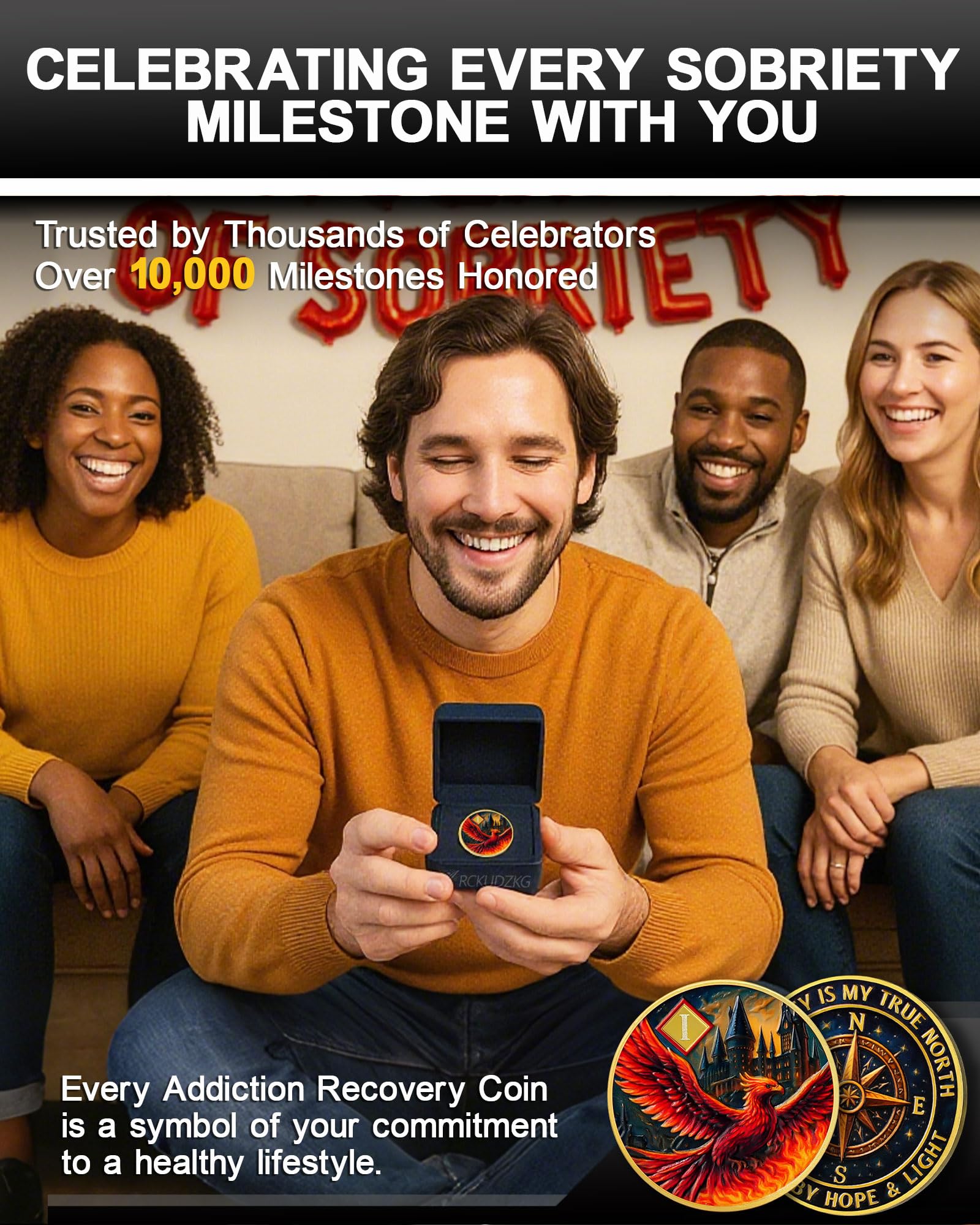 Personalized Rising Phoenix Compass to Guide The Way Sobriety Coin mysite