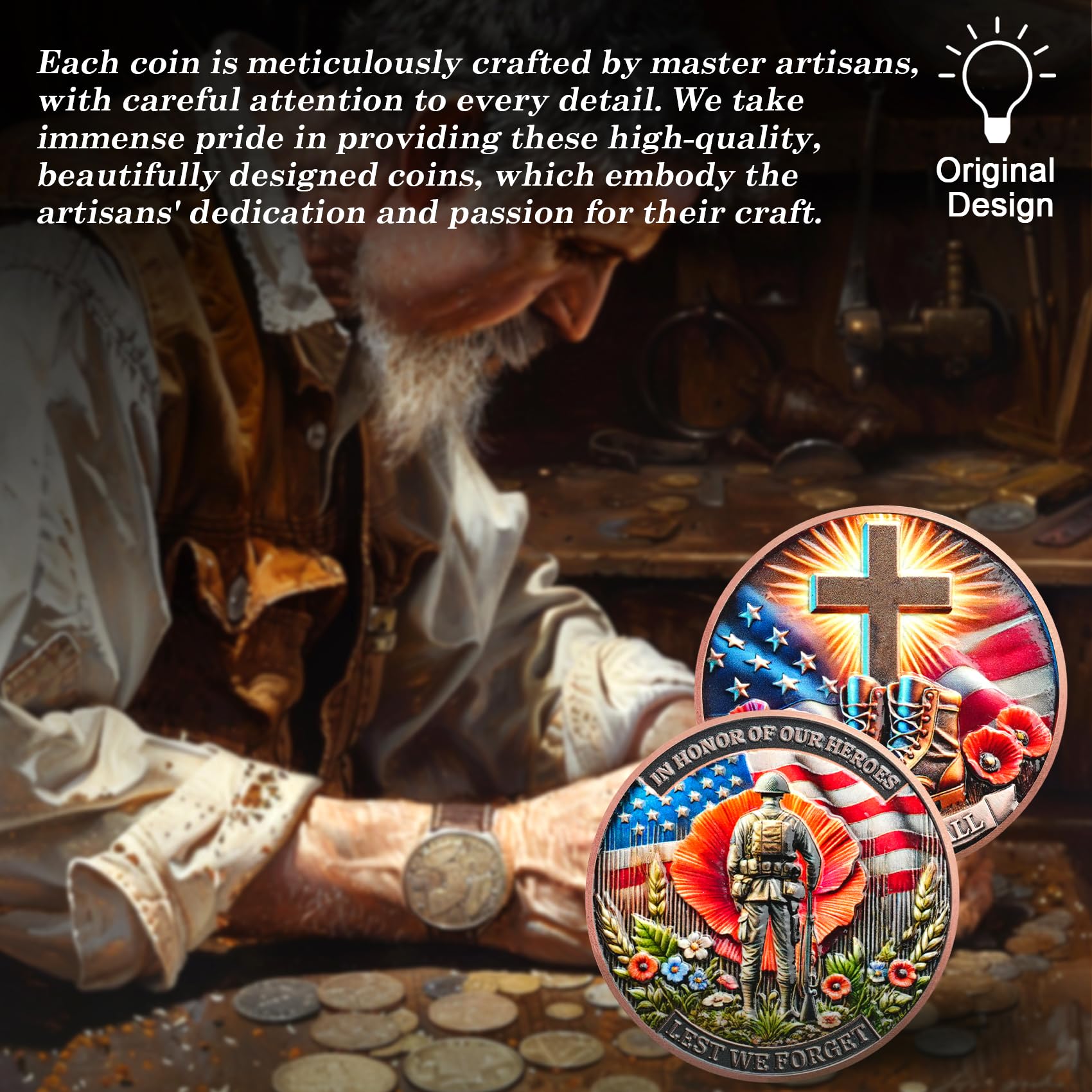 Memorial Coin Honoring Fallen Heroes with Poppy and Cross Veterans Challenge Coins mysite