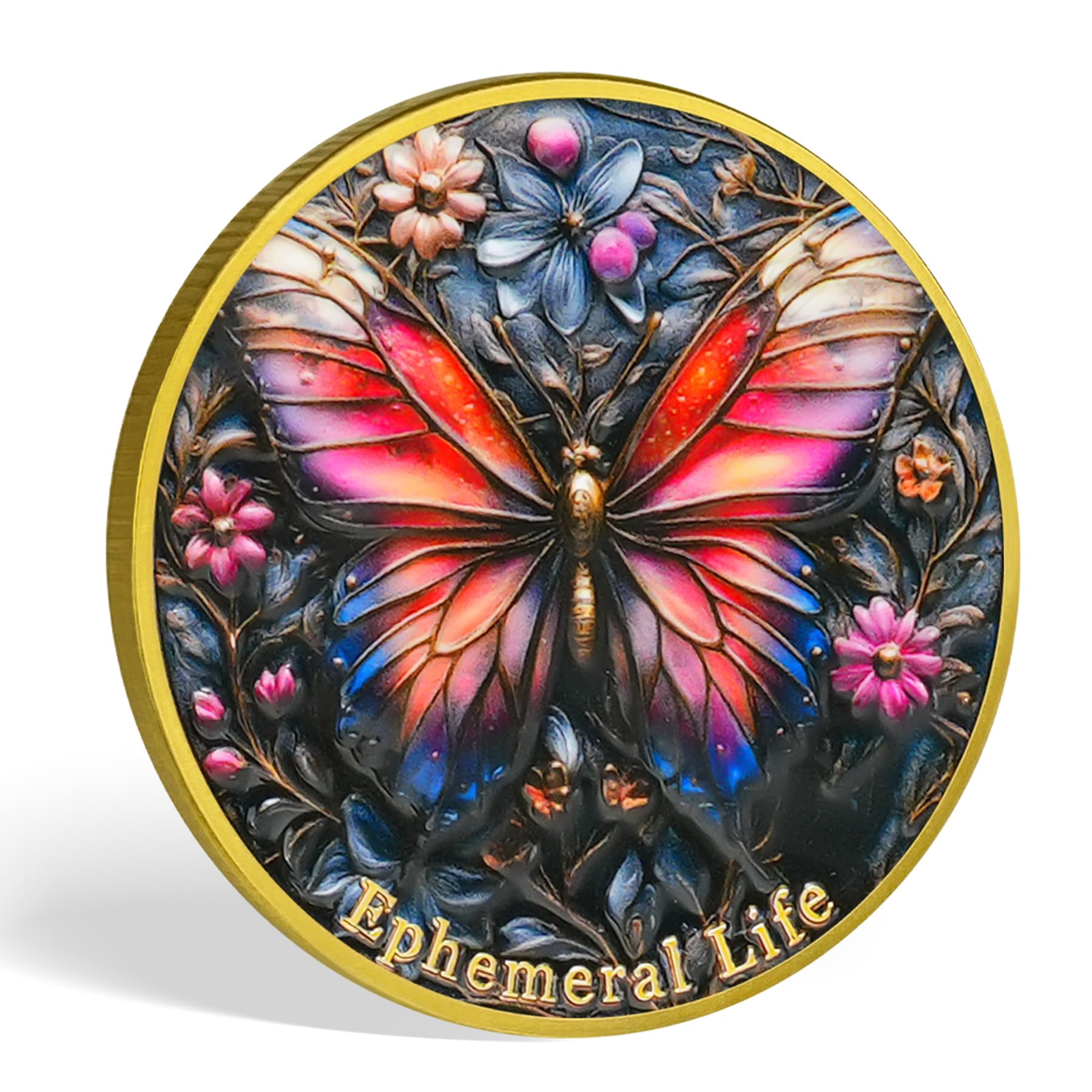 Remember Death with Flowers and Butterfly Memento Mori Skull Coin mysite