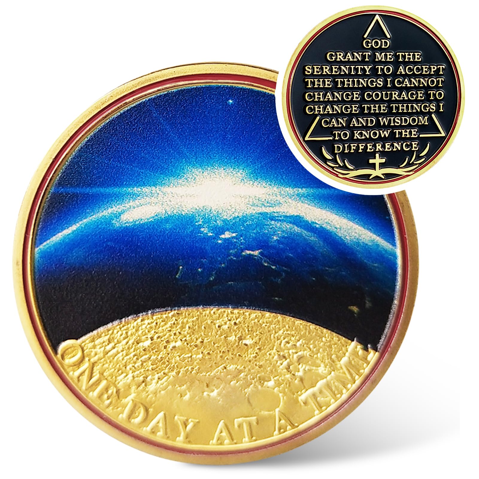 Universe Sun Moon Earth One Day at A Time Sobriety Coin mysite