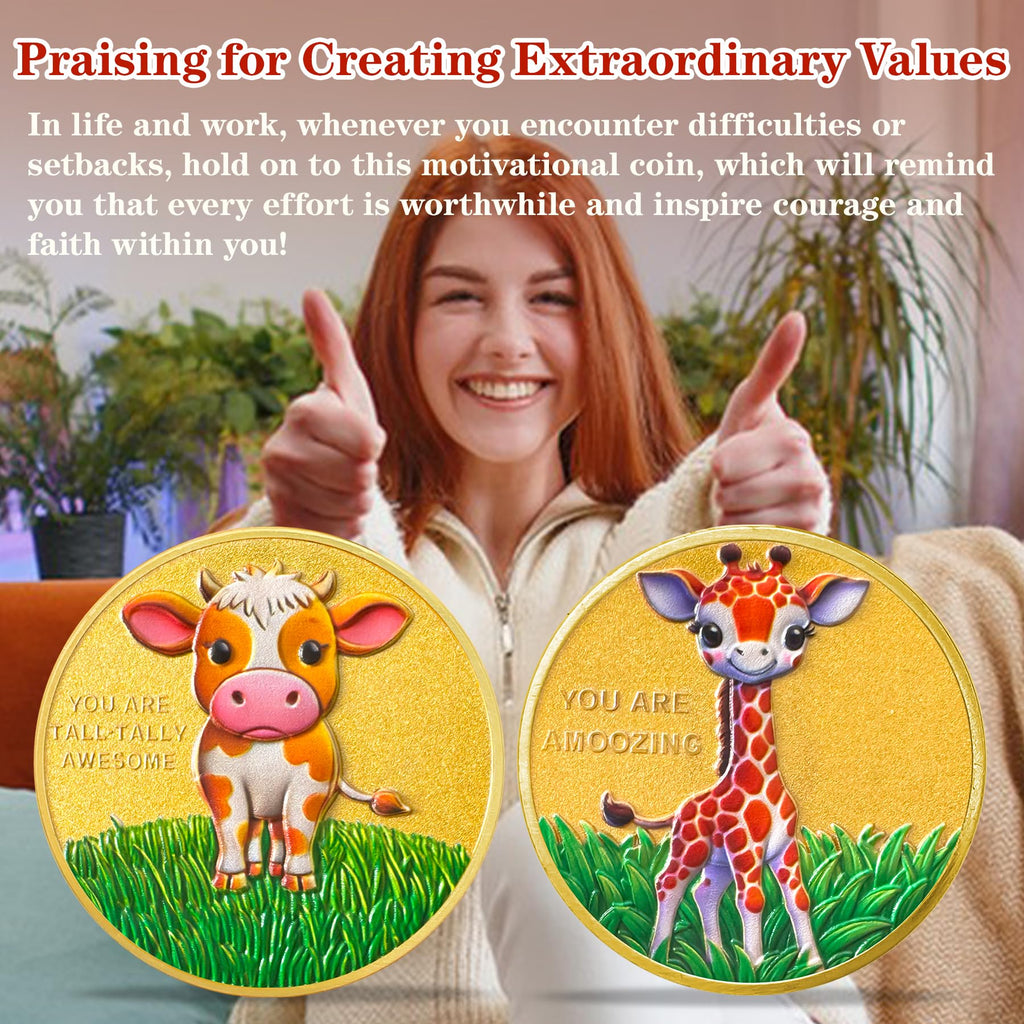 Cute Giraffe and Cow Design Motivational Coins mysite