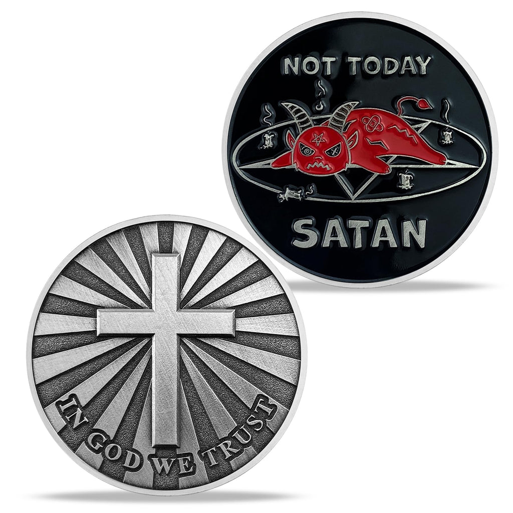 Not Today Satan Challenge Coin Christian Religious Gifts - in God We Trust mysite