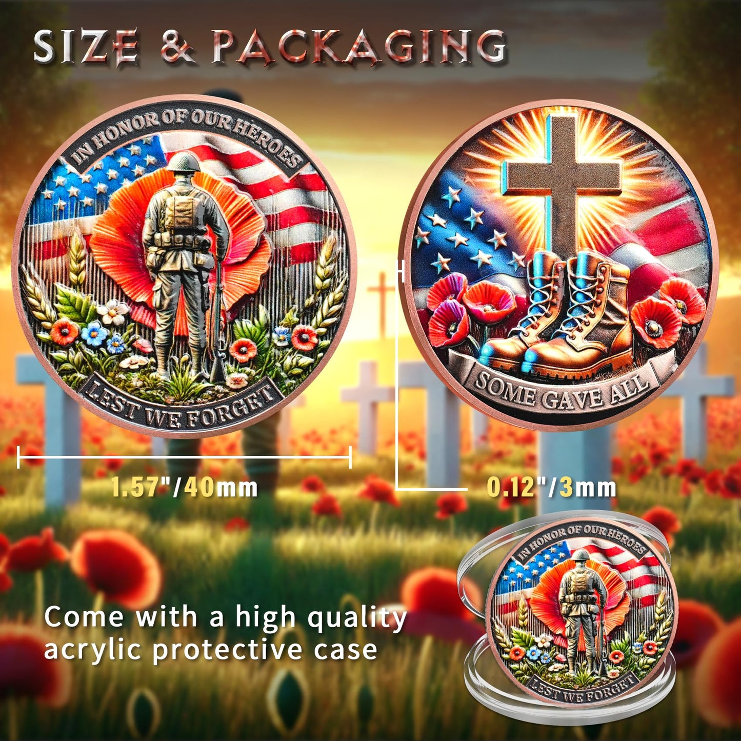 Memorial Coin Honoring Fallen Heroes with Poppy and Cross Veterans Challenge Coins mysite