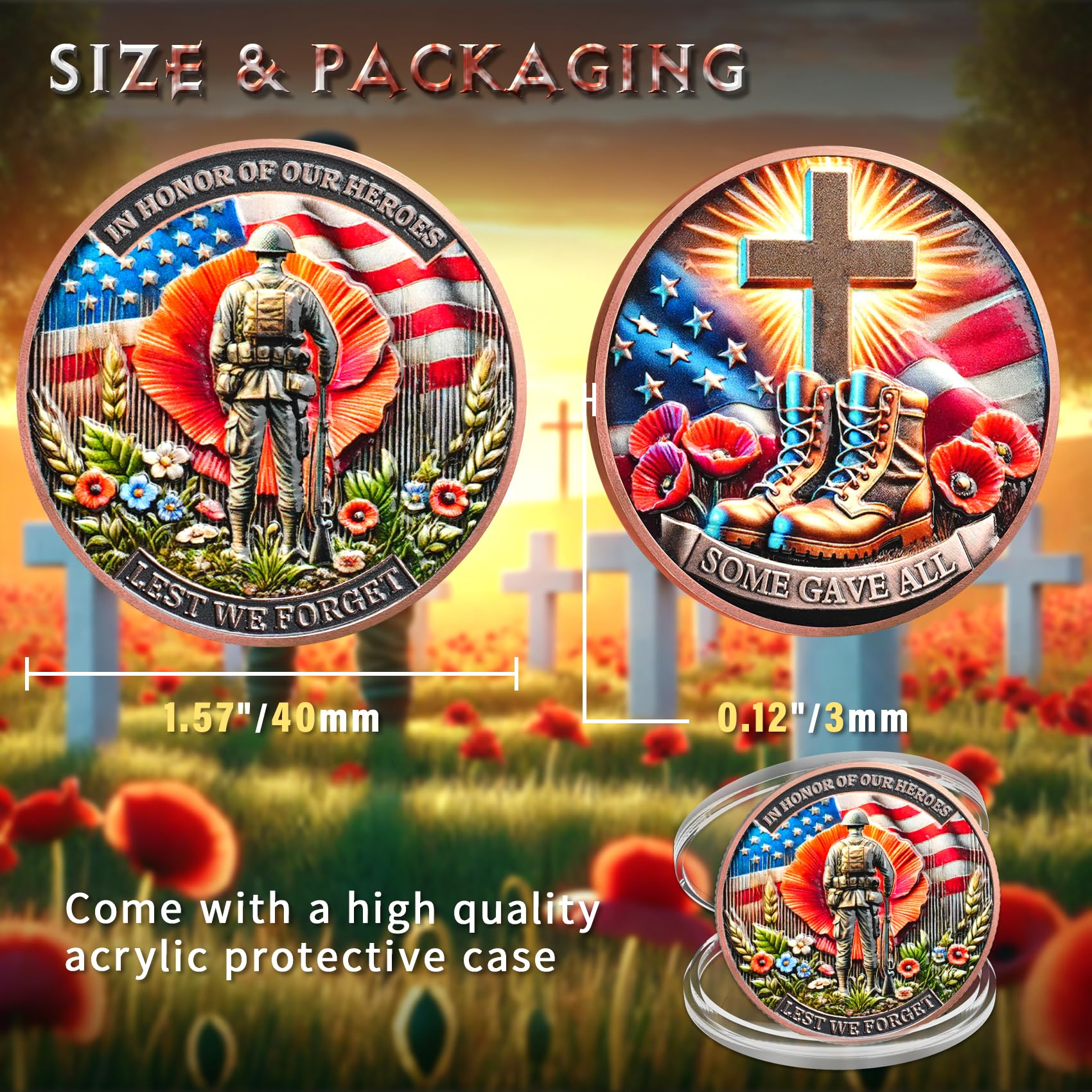 Memorial Coin Honoring Fallen Heroes with Poppy and Cross Veterans Challenge Coins mysite