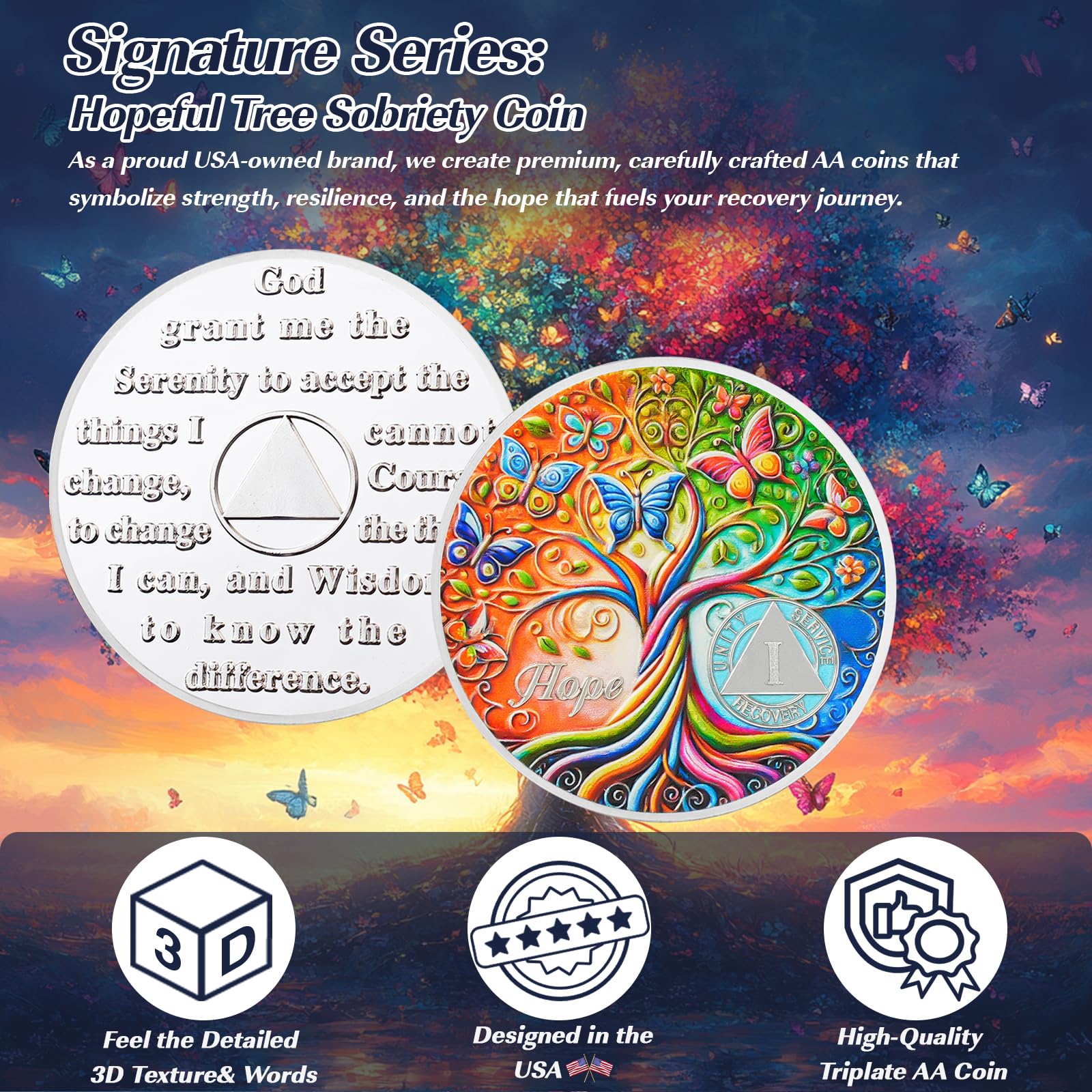 Personalized Tree of Life Golden Hope Sobriety Coin mysite