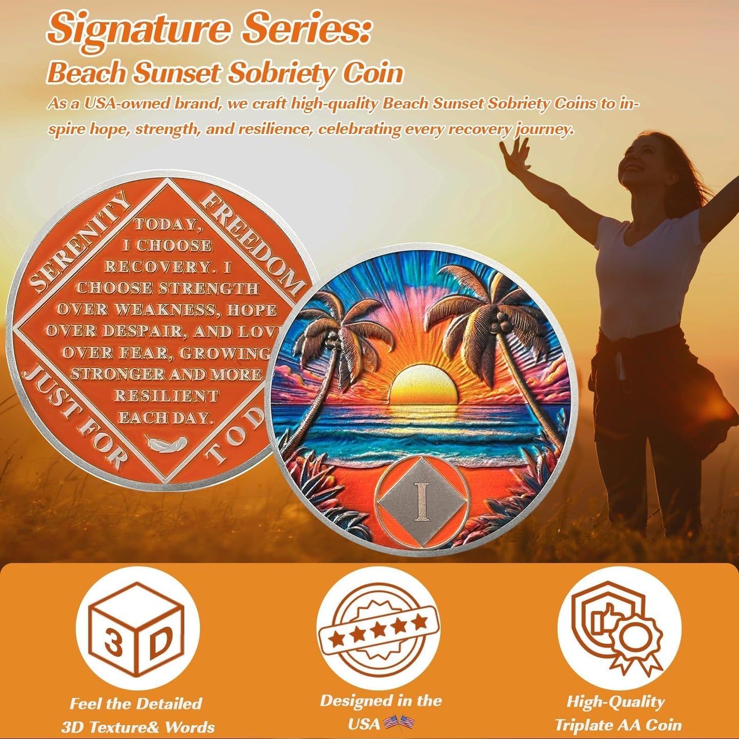 Personalized Beach Sunset Sobriety Coin mysite