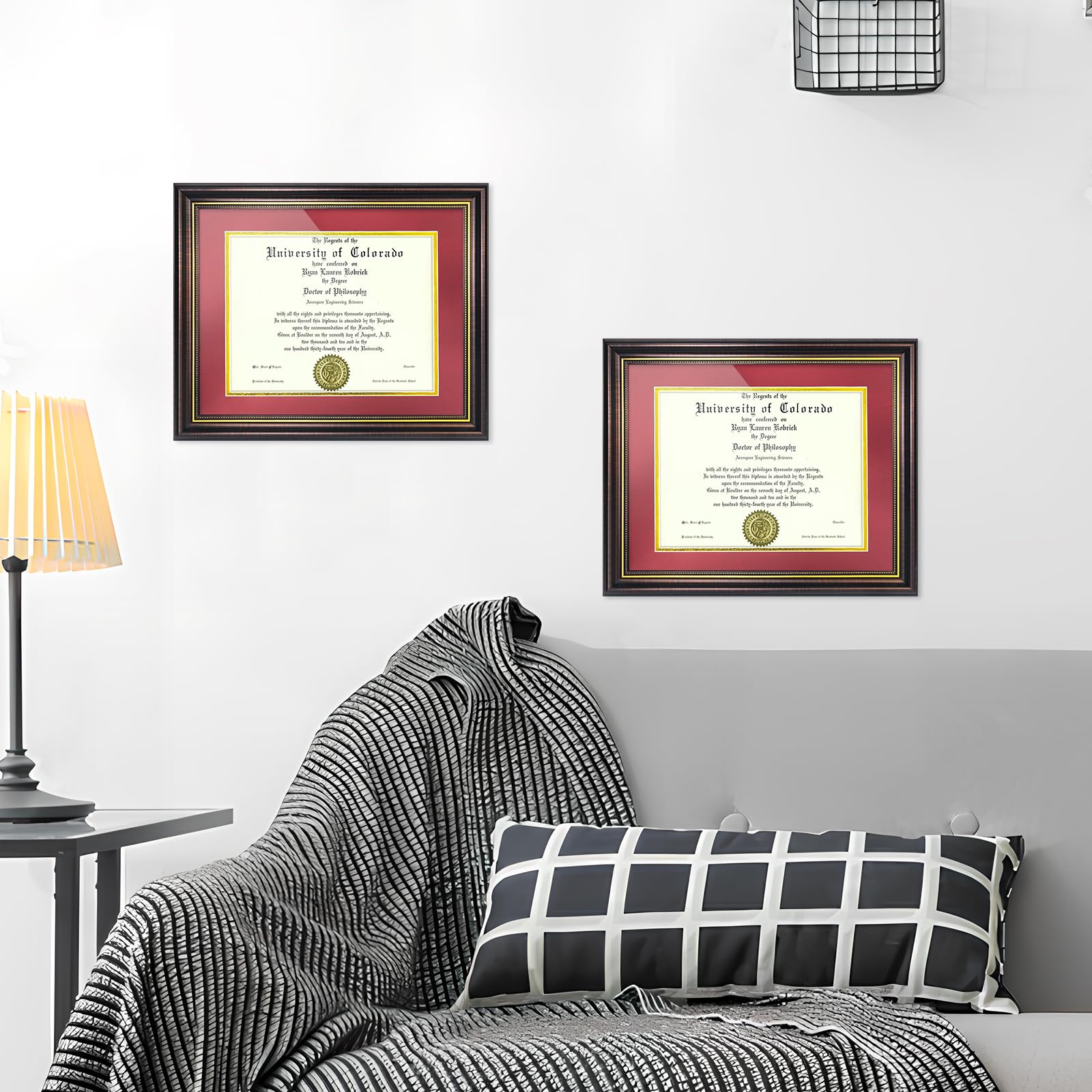 Red Brown Finish Document Degree Frame with Gold Beads HD Plexiglass Certificate Frame mysite
