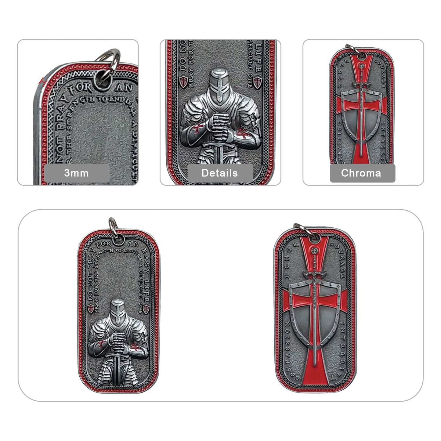 Knights Templar Cross Dog Tag Crusader Sword and Shield Life Creed Necklace mysite