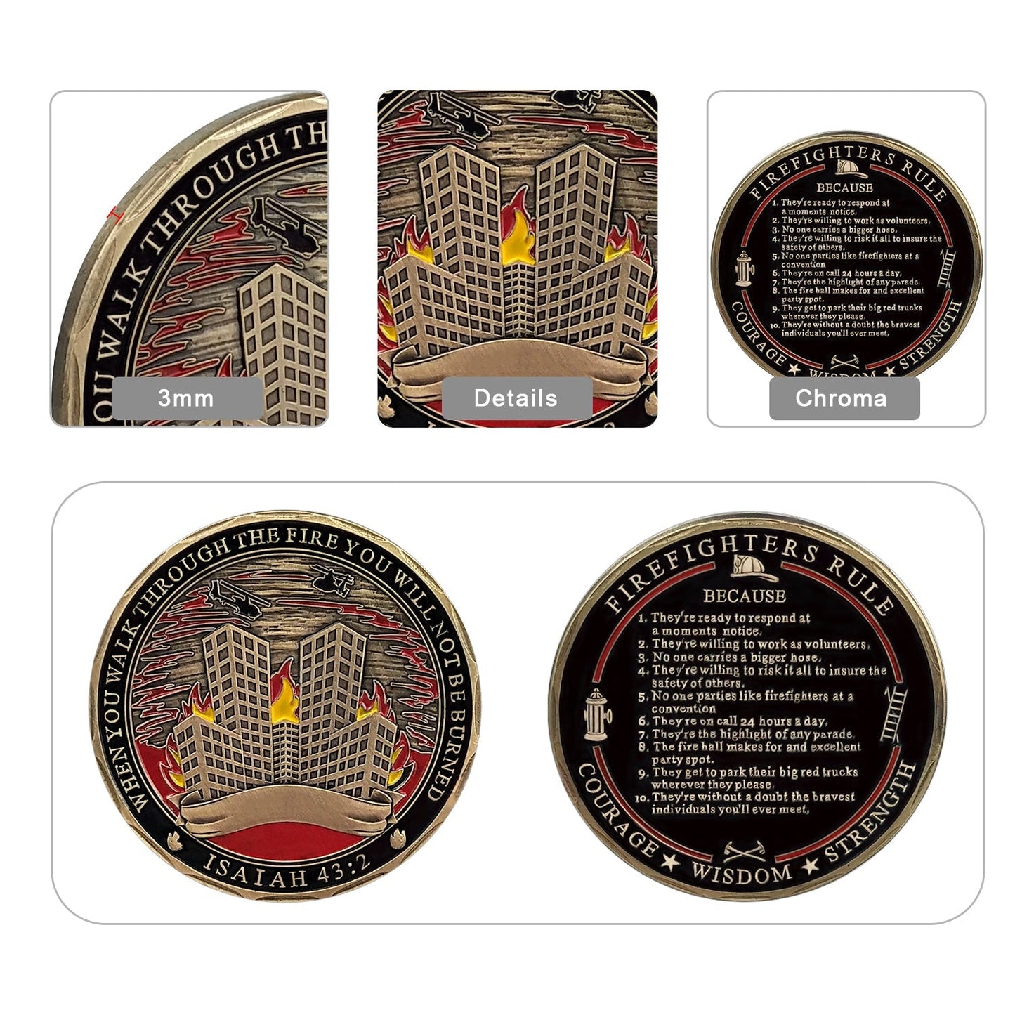 Firefighters Rule Challenge Coin ISAIAH 43:2 Firemans Medallion mysite