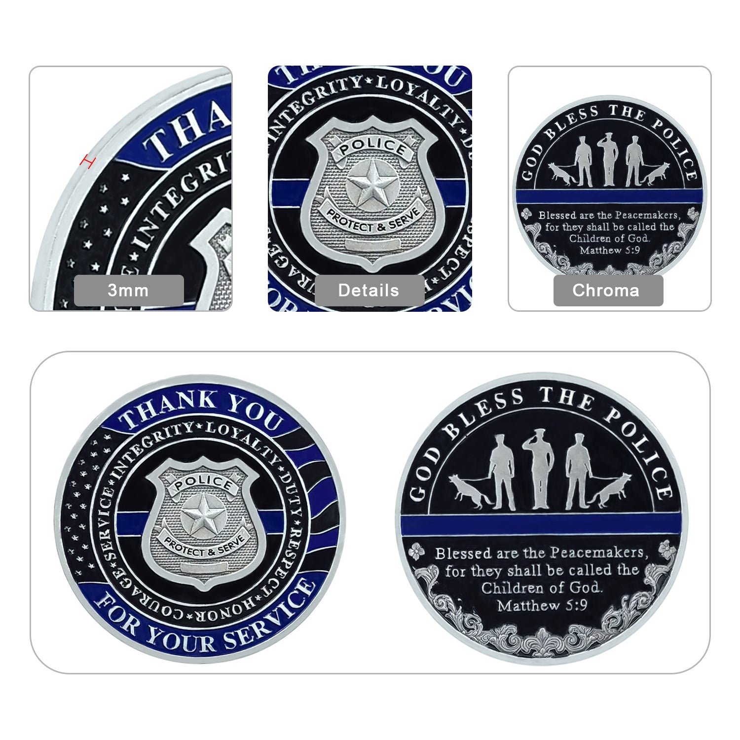 Police Badge Challenge Coin God Bless the Officer & K9 Group Matthew 5:9 mysite