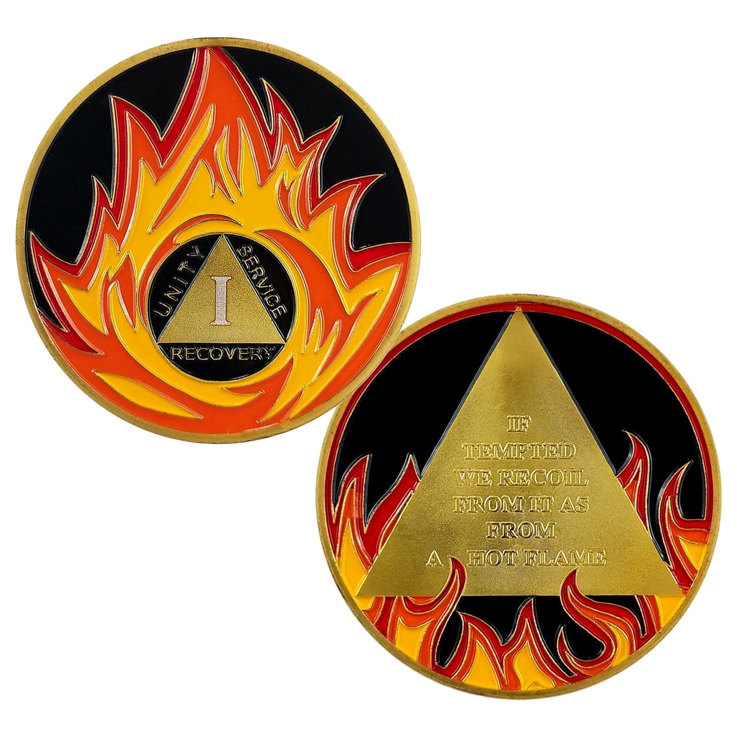 Flames Triangle 1 to 3 Year Recovery Sobriety Coin AA Chip mysite