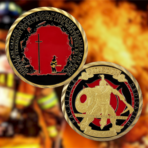 Firefighter Challenge Coin First In Last Out Spartan Warrior mysite