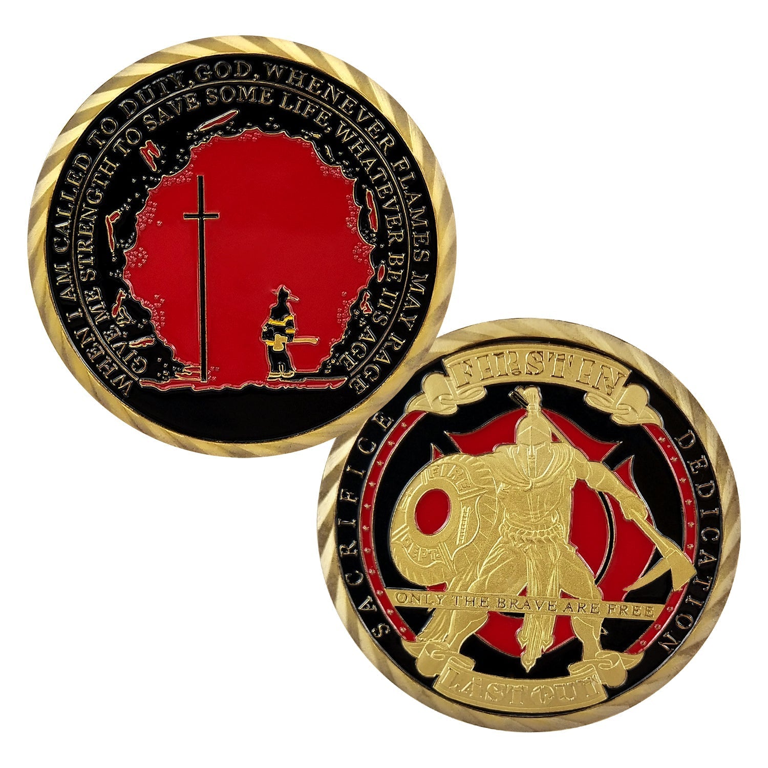 Firefighter Challenge Coin First In Last Out Spartan Warrior mysite