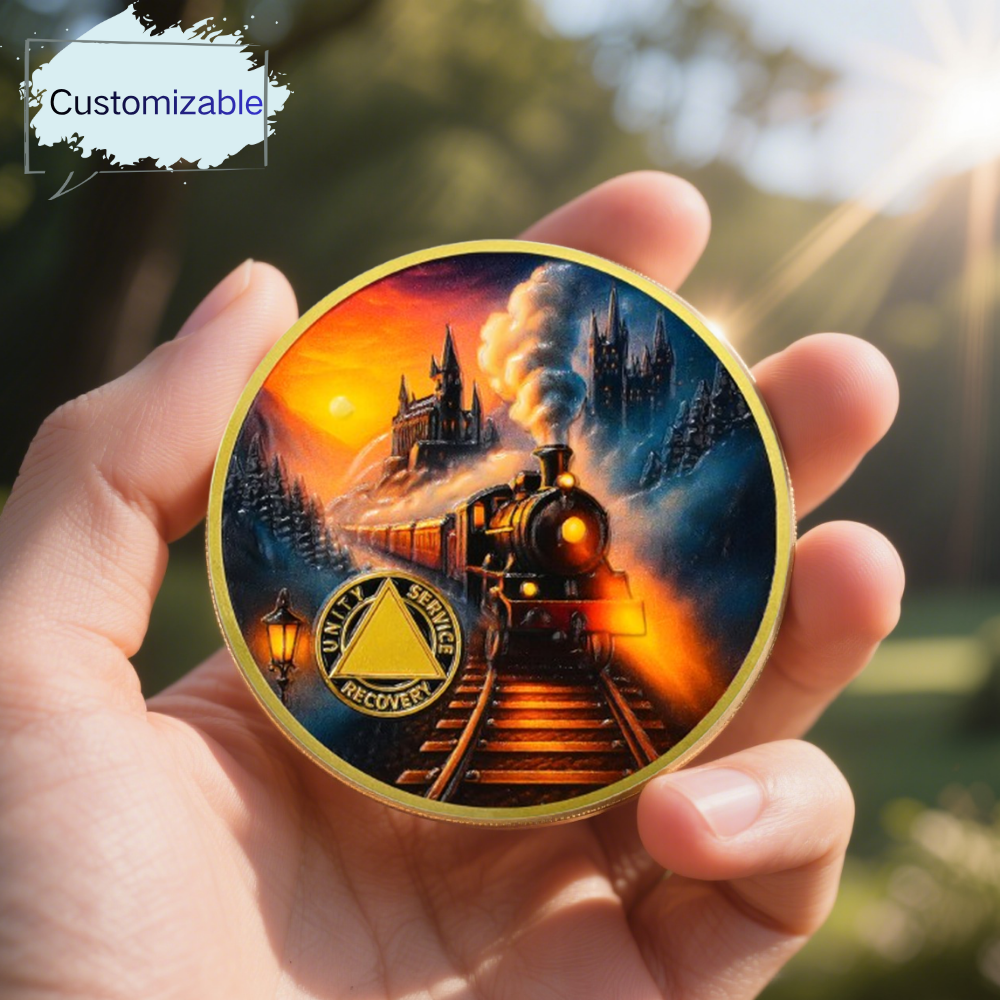 Personalized Embracing Transformation and Awakening Steam Train Sobriety Coin mysite