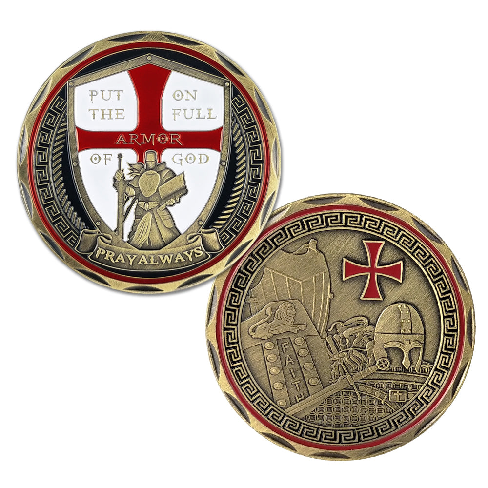 Put On the Full Armor of God Challenge Coin Crusader Pray Always Collectible Coin mysite