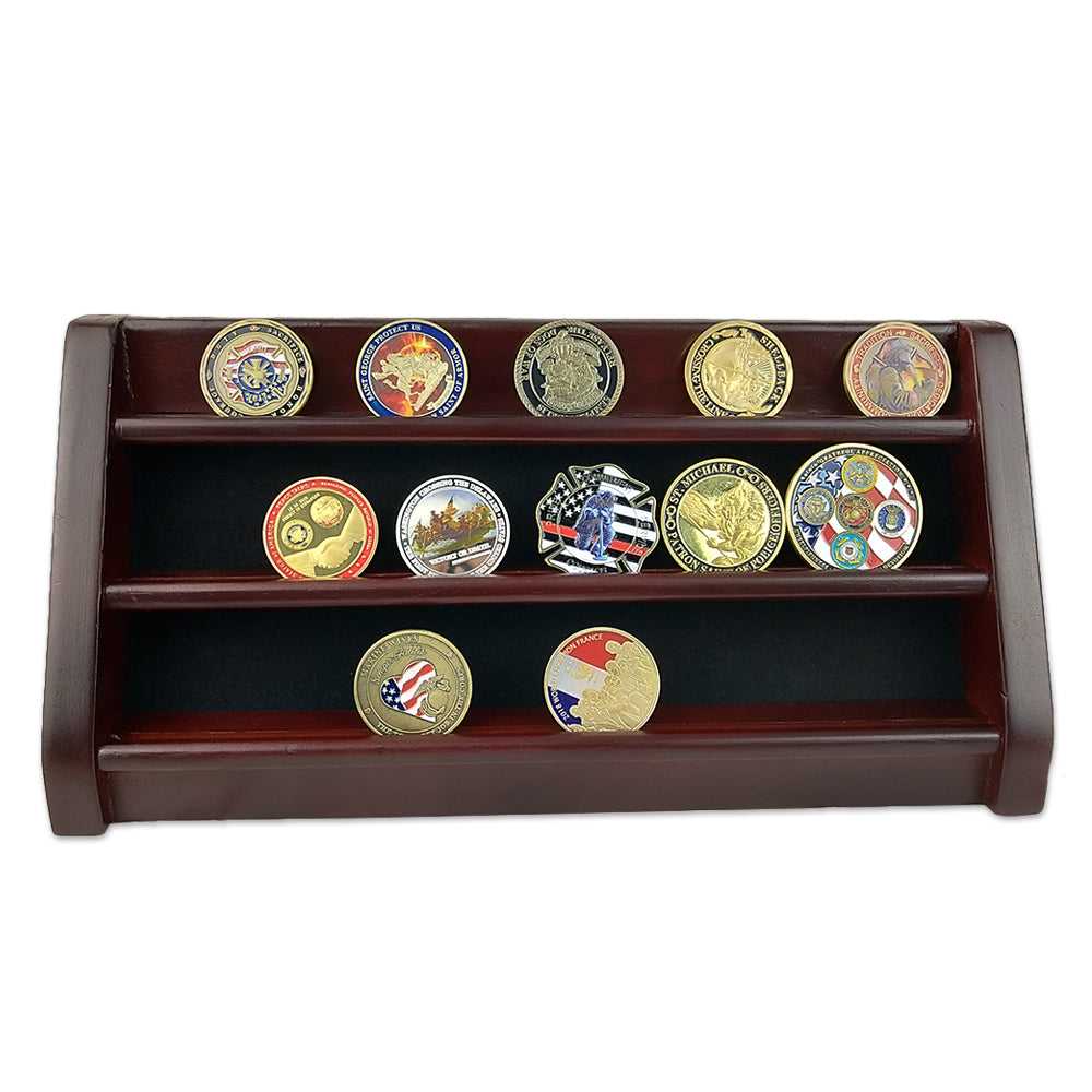 Wooden Challenge Coins Display Rack Deep Cherry Finish mysite